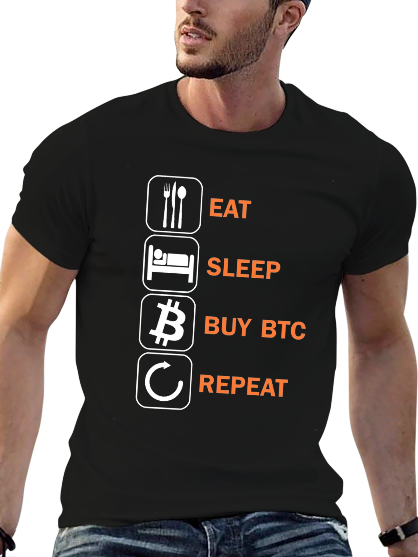 Eat Sleep Buy BTC Repeat Black T-Shirt
