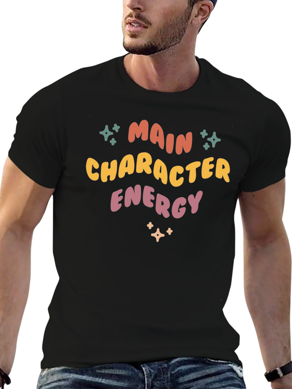 Main Character Energy T-Shirt - Retro Style Black Tee