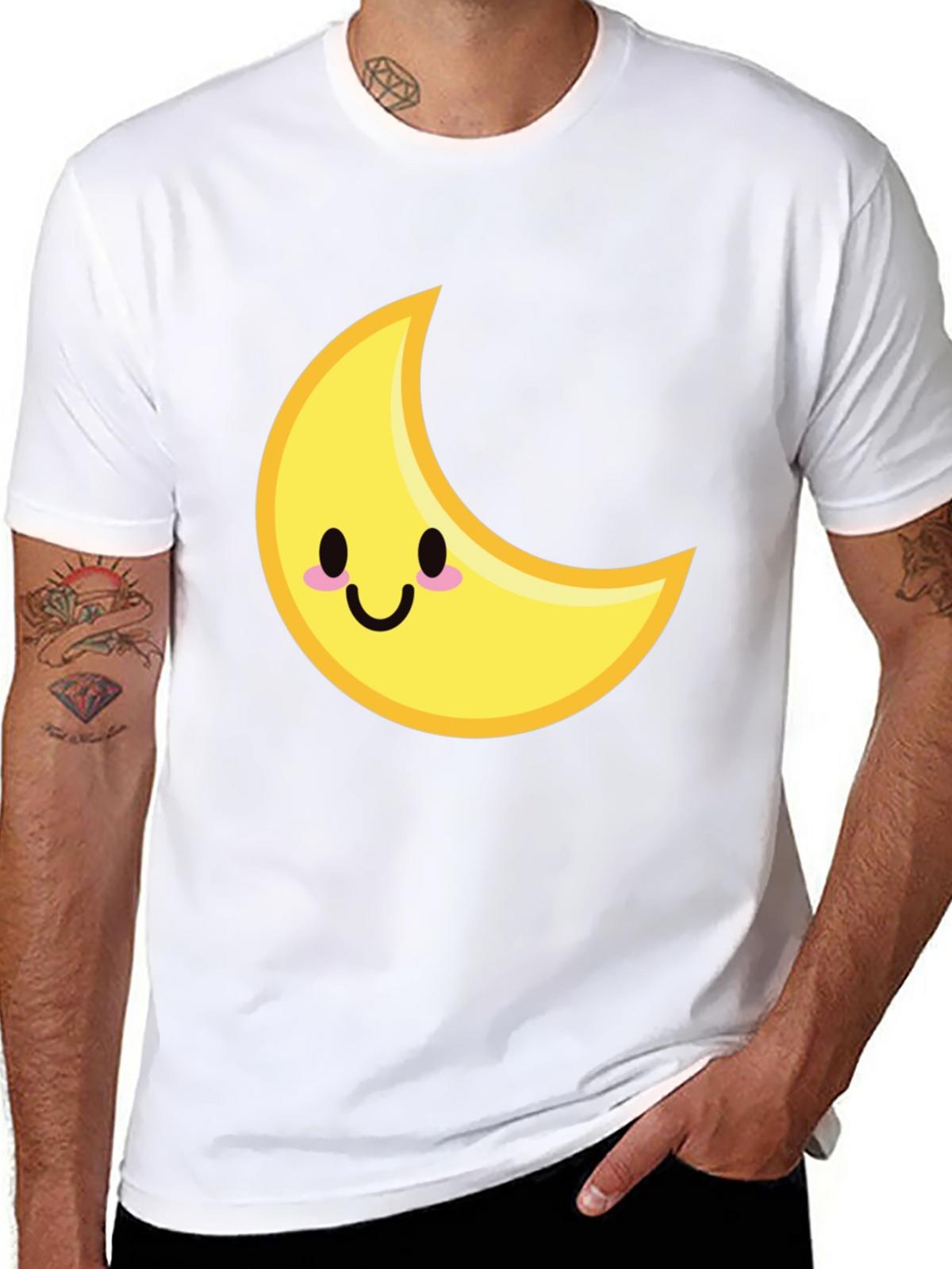 Cute Crescent Moon Graphic Tee - Black Cotton T-Shirt