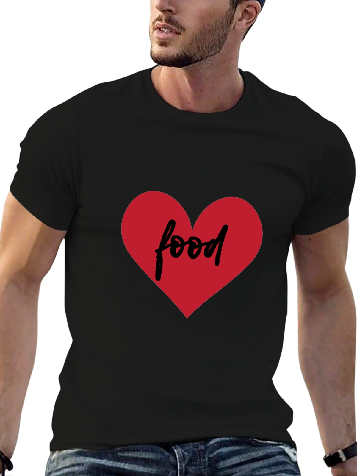 Food Lovers Tee - Heart Graphic Black T-Shirt