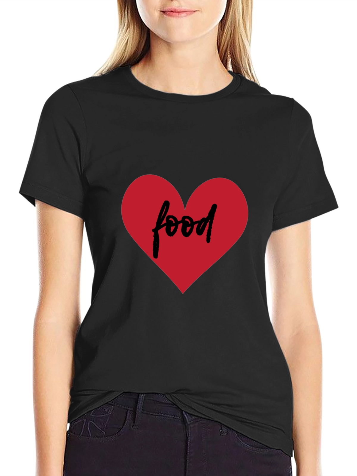 Food Lovers Tee - Heart Graphic Black T-Shirt