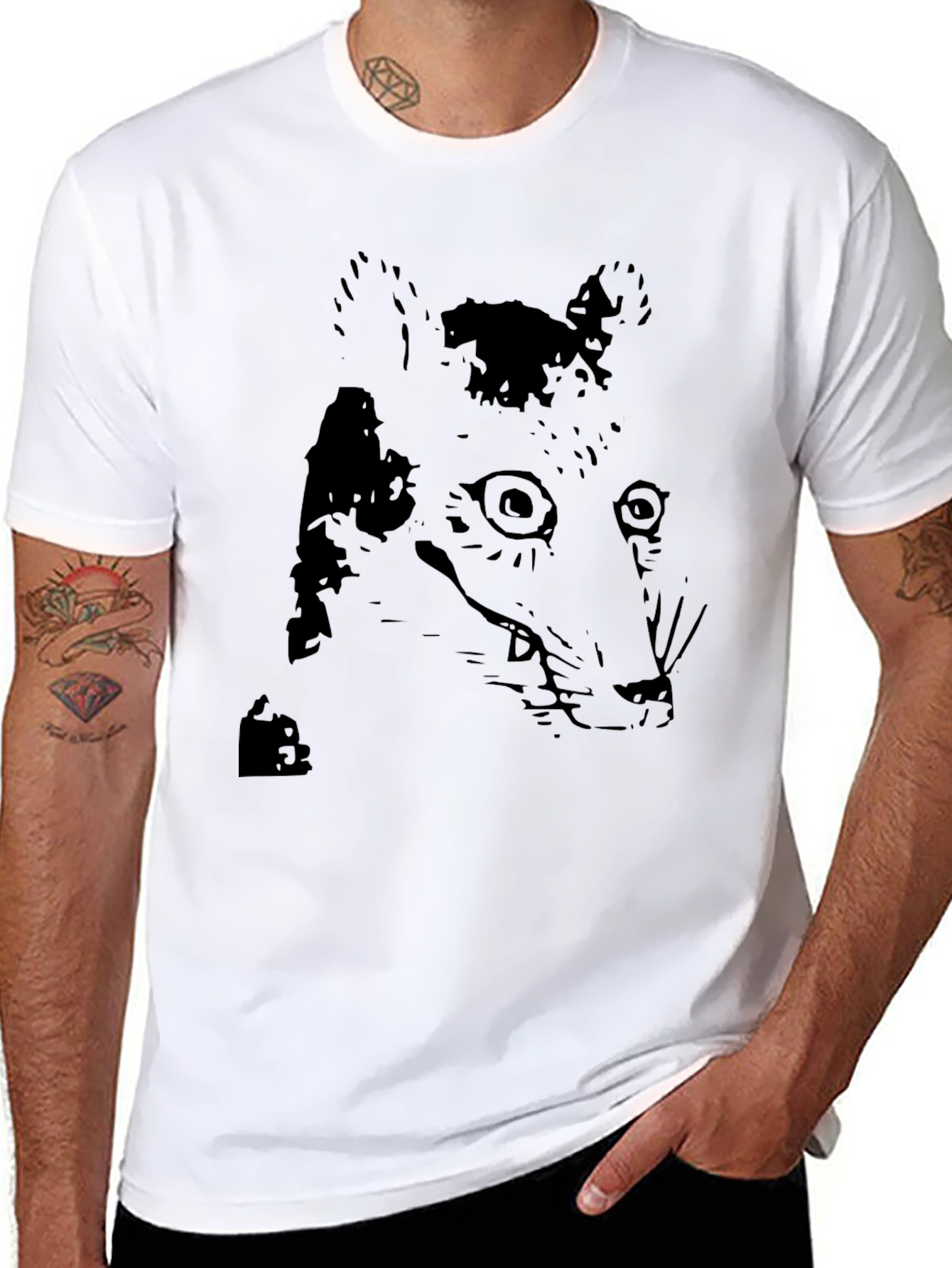Unique Black Graphic Tee - Abstract Animal Print