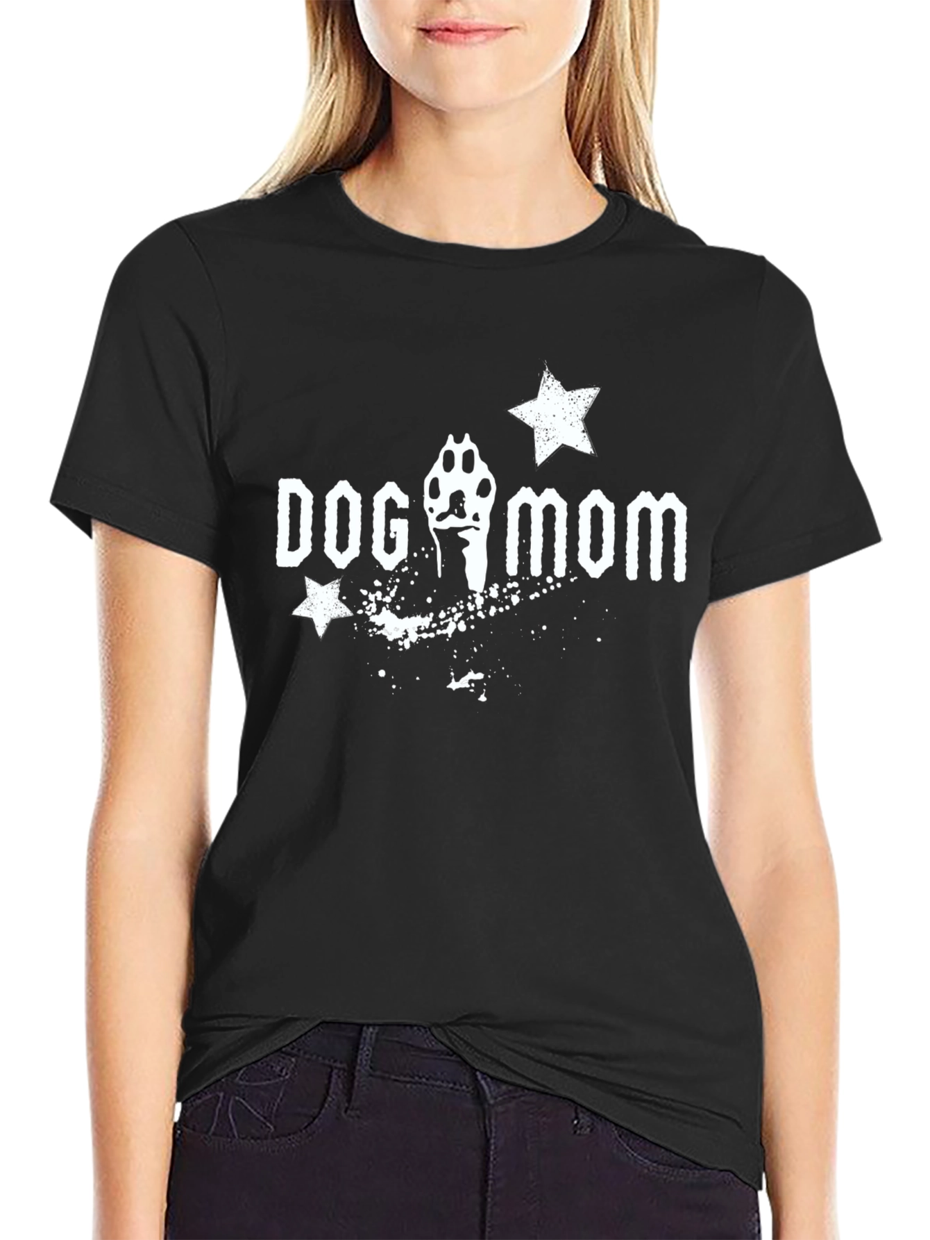 Dog Mom T-Shirt - Paw Print Star Design