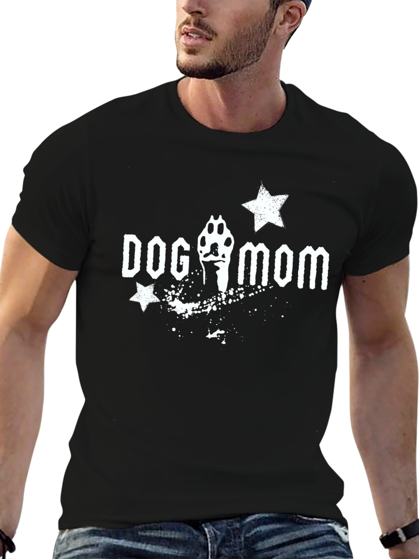 Dog Mom T-Shirt - Paw Print Star Design