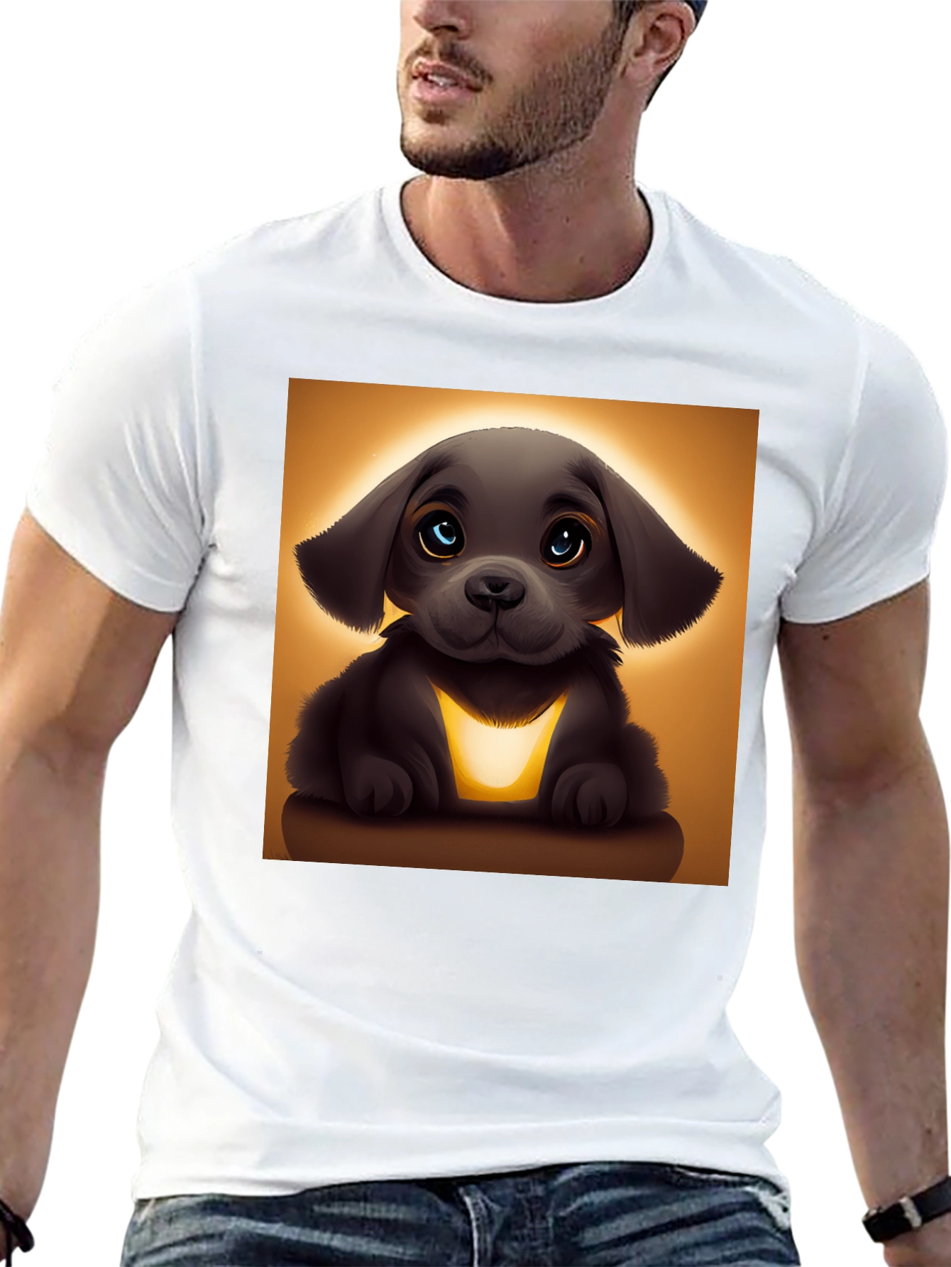 Cute Cartoon Puppy T-Shirt - Black