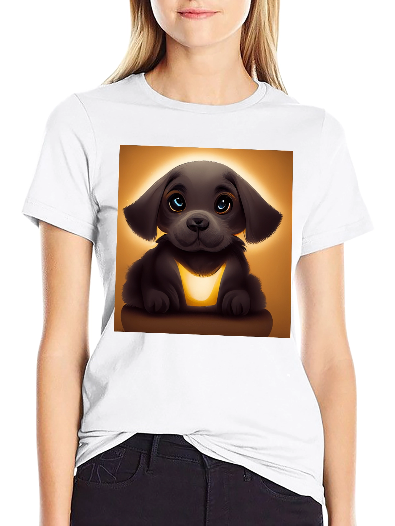 Cute Cartoon Puppy T-Shirt - Black