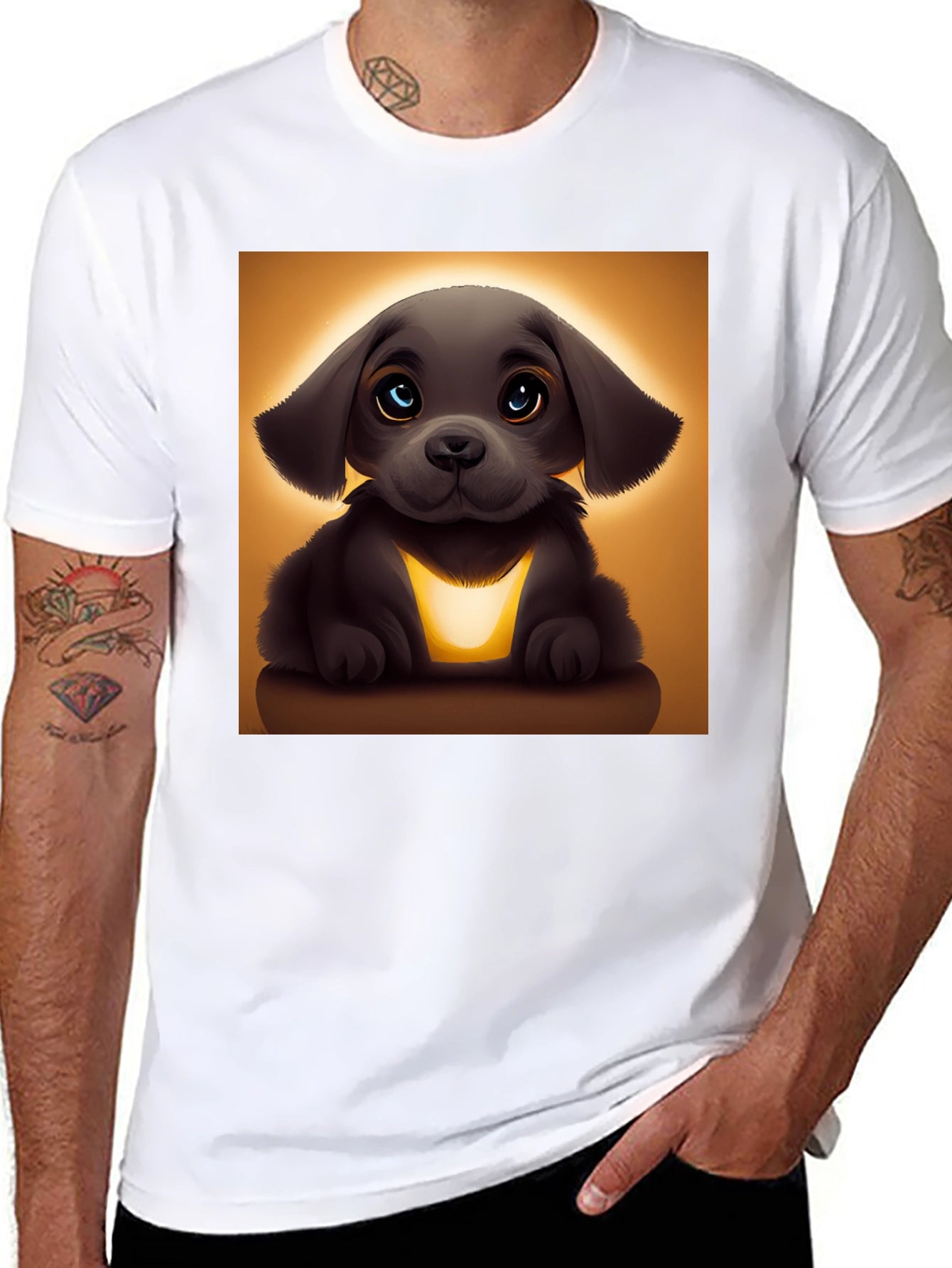 Cute Cartoon Puppy T-Shirt - Black