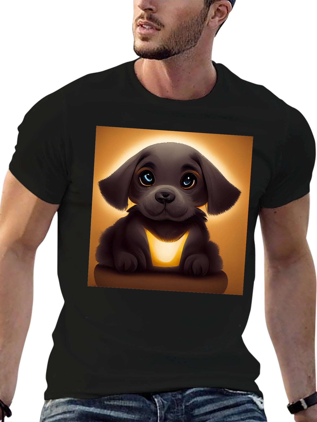 Cute Cartoon Puppy T-Shirt - Black