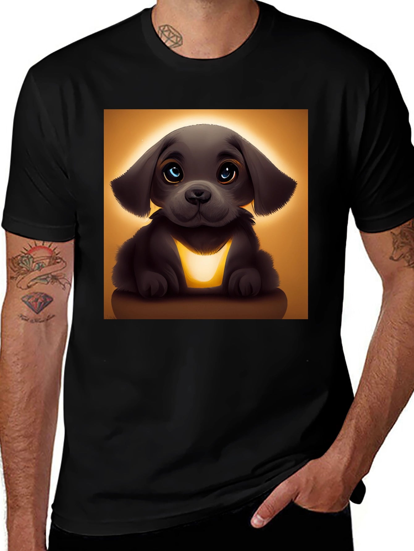 Cute Cartoon Puppy T-Shirt - Black