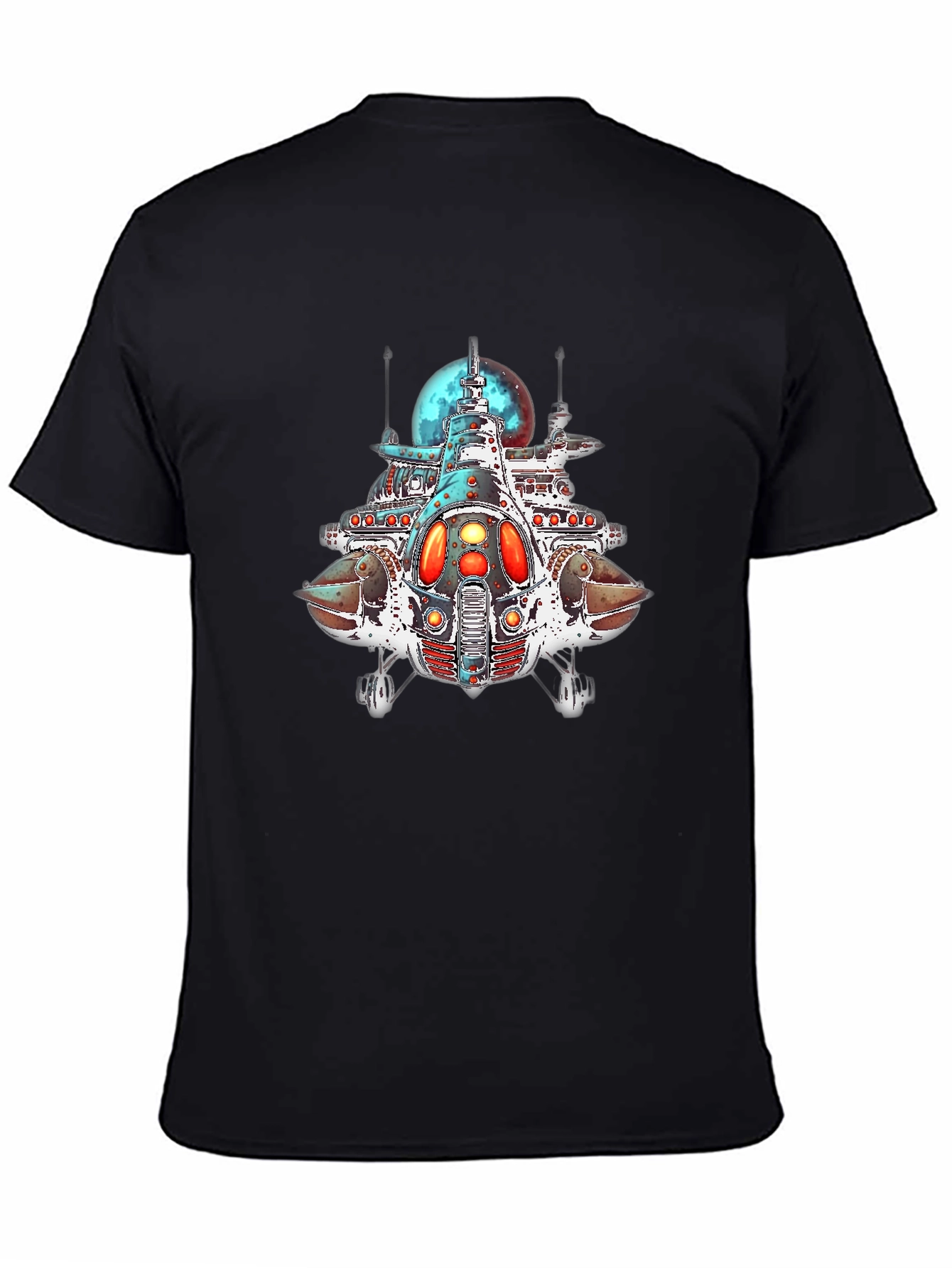 Sci-Fi Spaceship Graphic Black T-Shirt