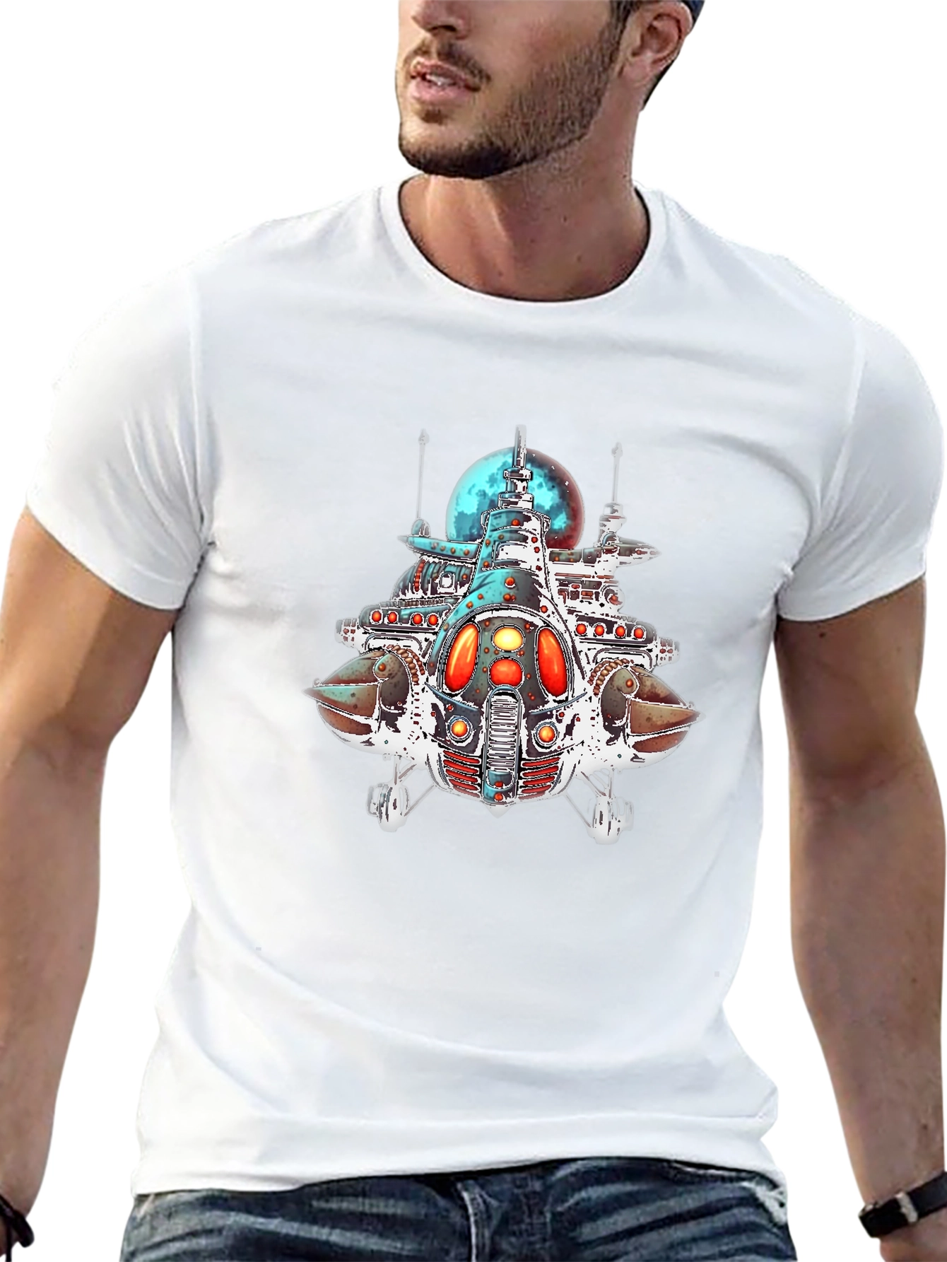 Sci-Fi Spaceship Graphic Black T-Shirt