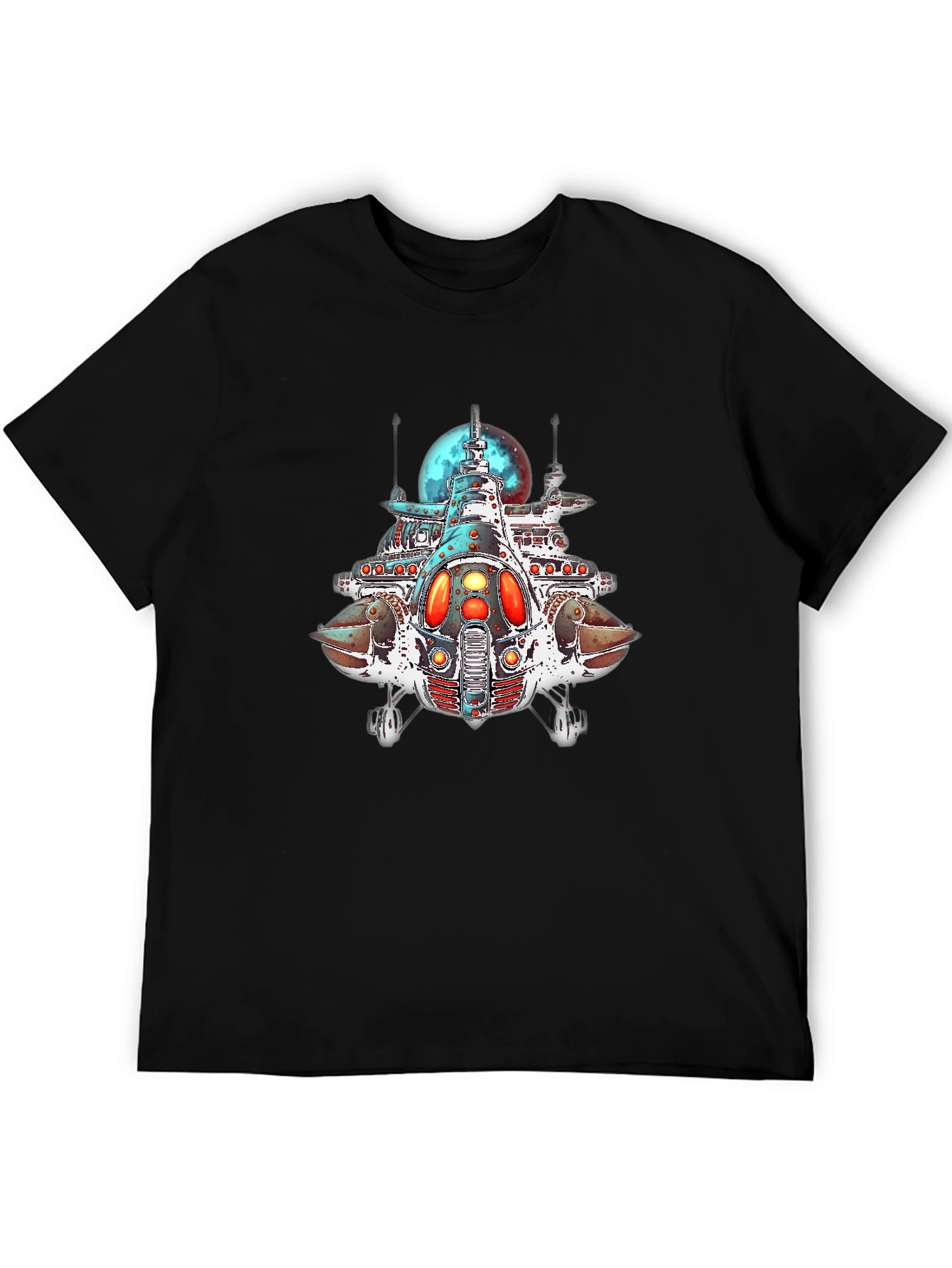 Sci-Fi Spaceship Graphic Black T-Shirt