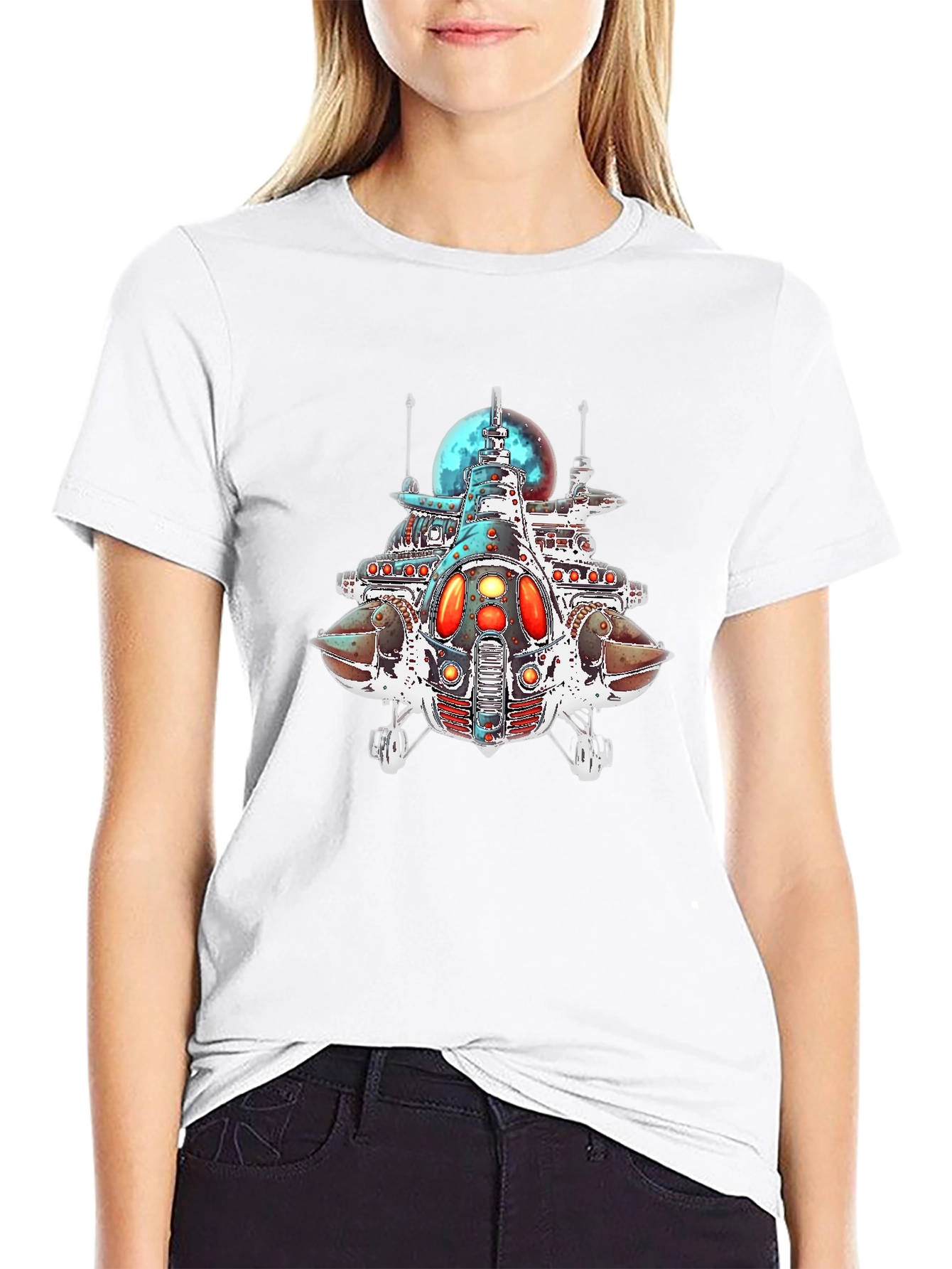 Sci-Fi Spaceship Graphic Black T-Shirt