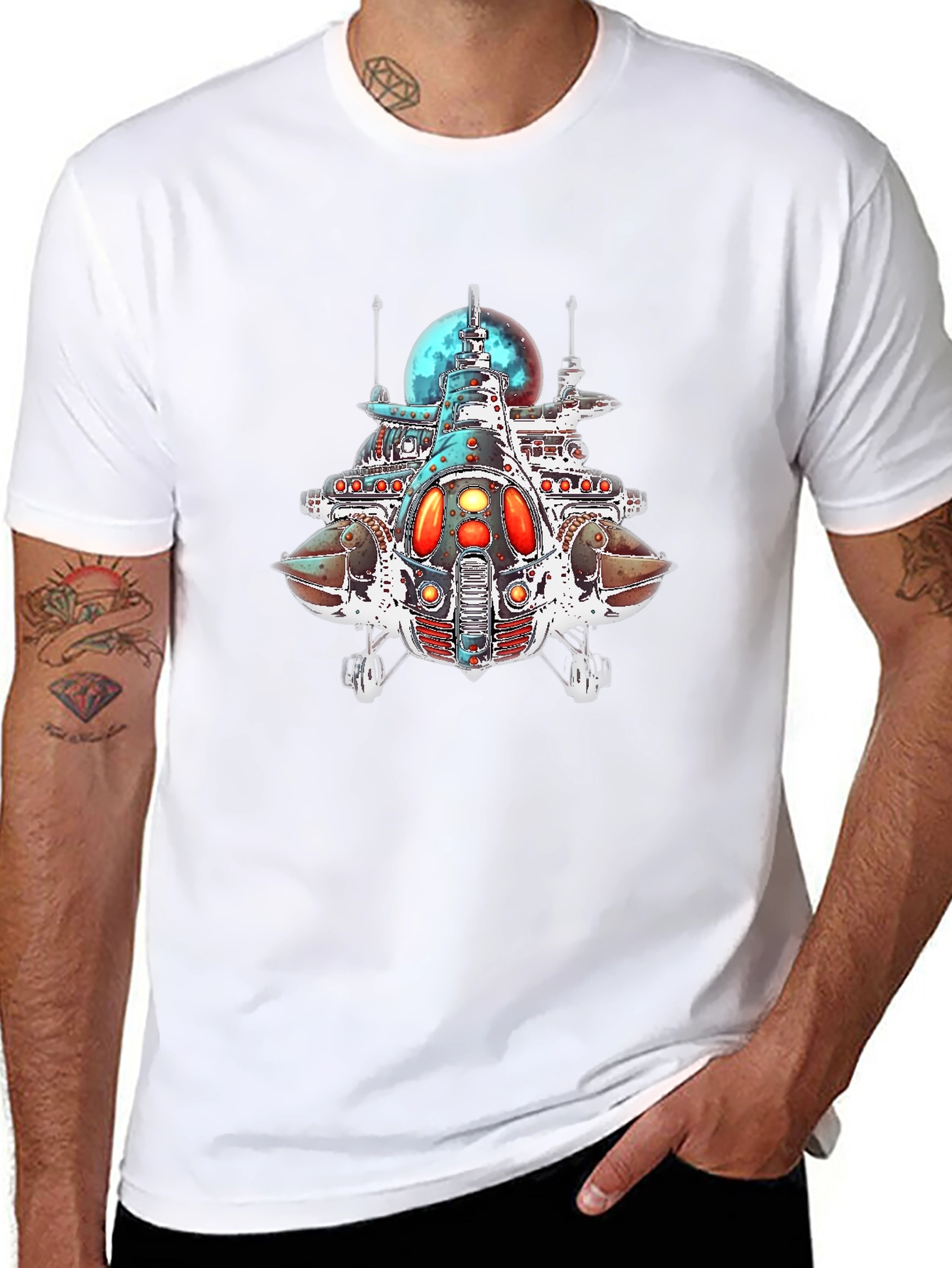 Sci-Fi Spaceship Graphic Black T-Shirt