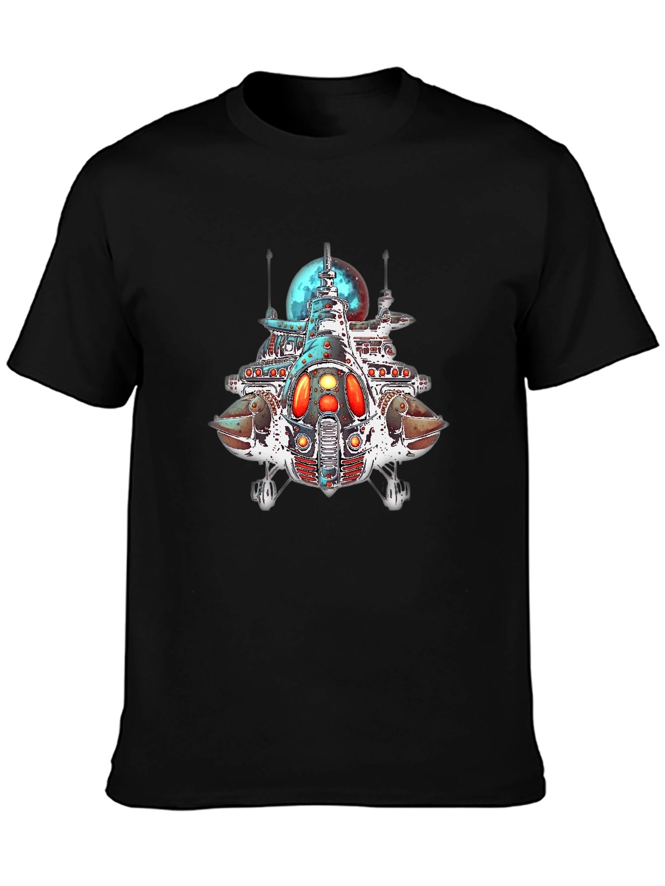 Sci-Fi Spaceship Graphic Black T-Shirt