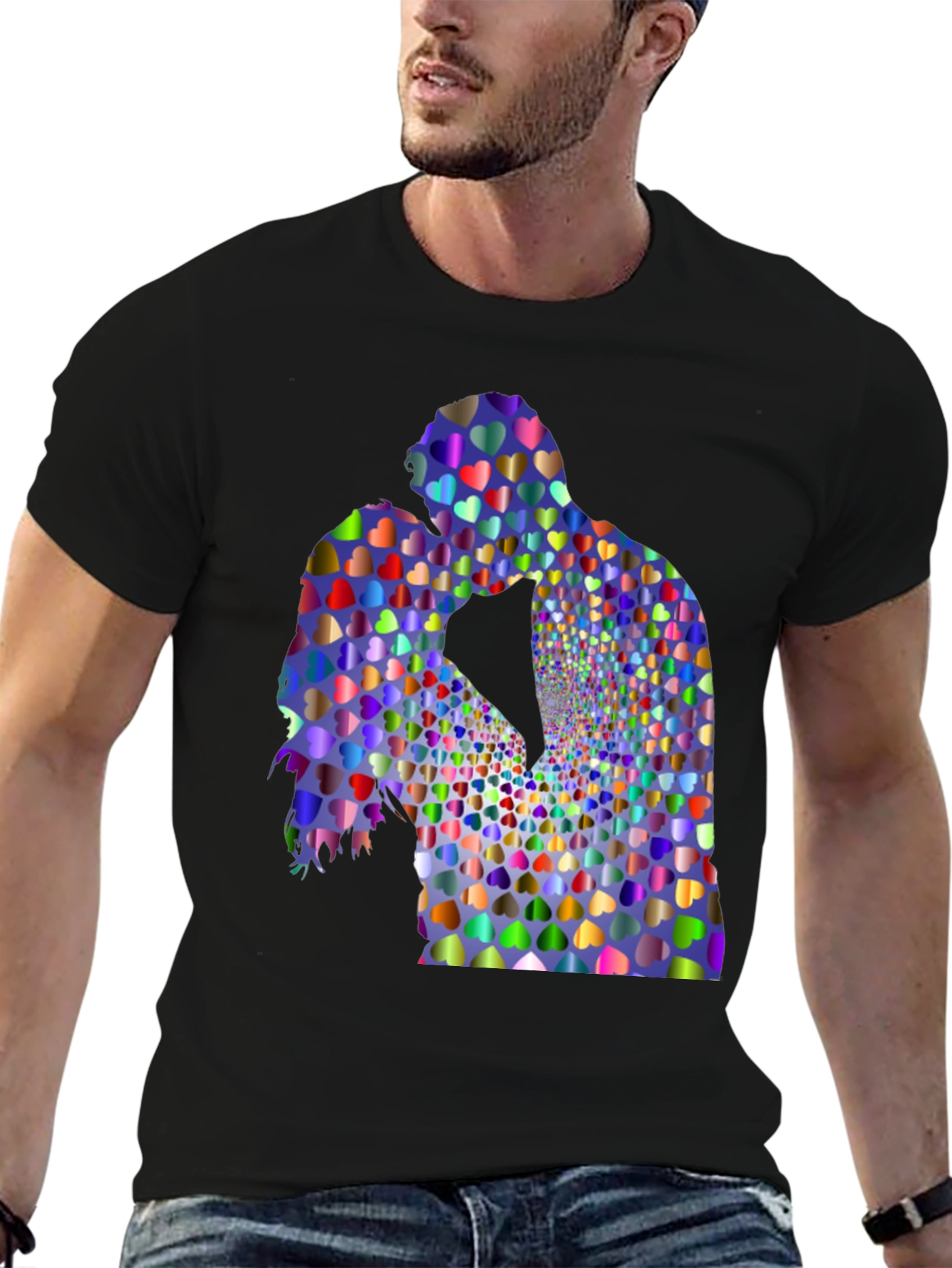 Heart Kissing Couple Graphic Black Tee