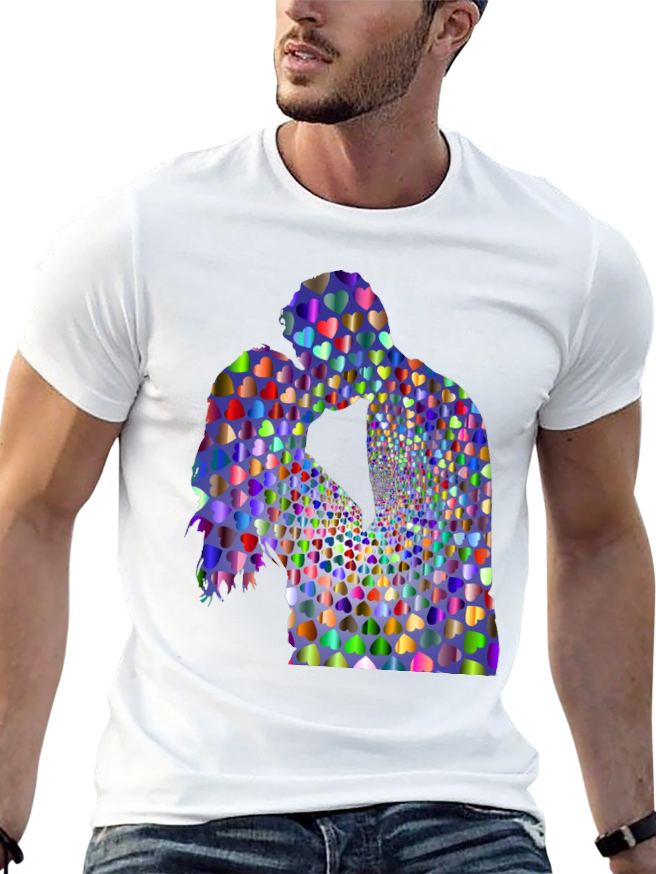 Heart Kissing Couple Graphic Black Tee
