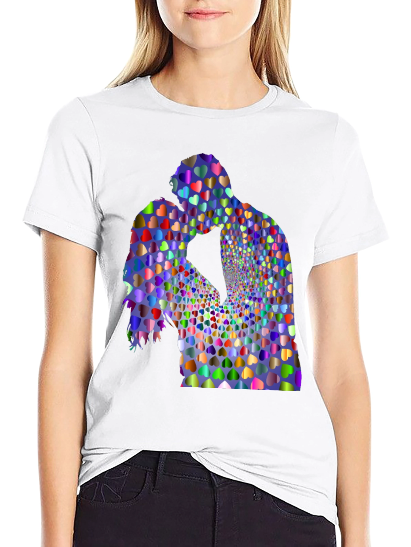 Heart Kissing Couple Graphic Black Tee