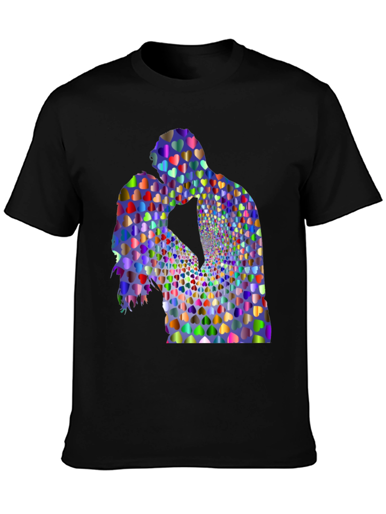 Heart Kissing Couple Graphic Black Tee