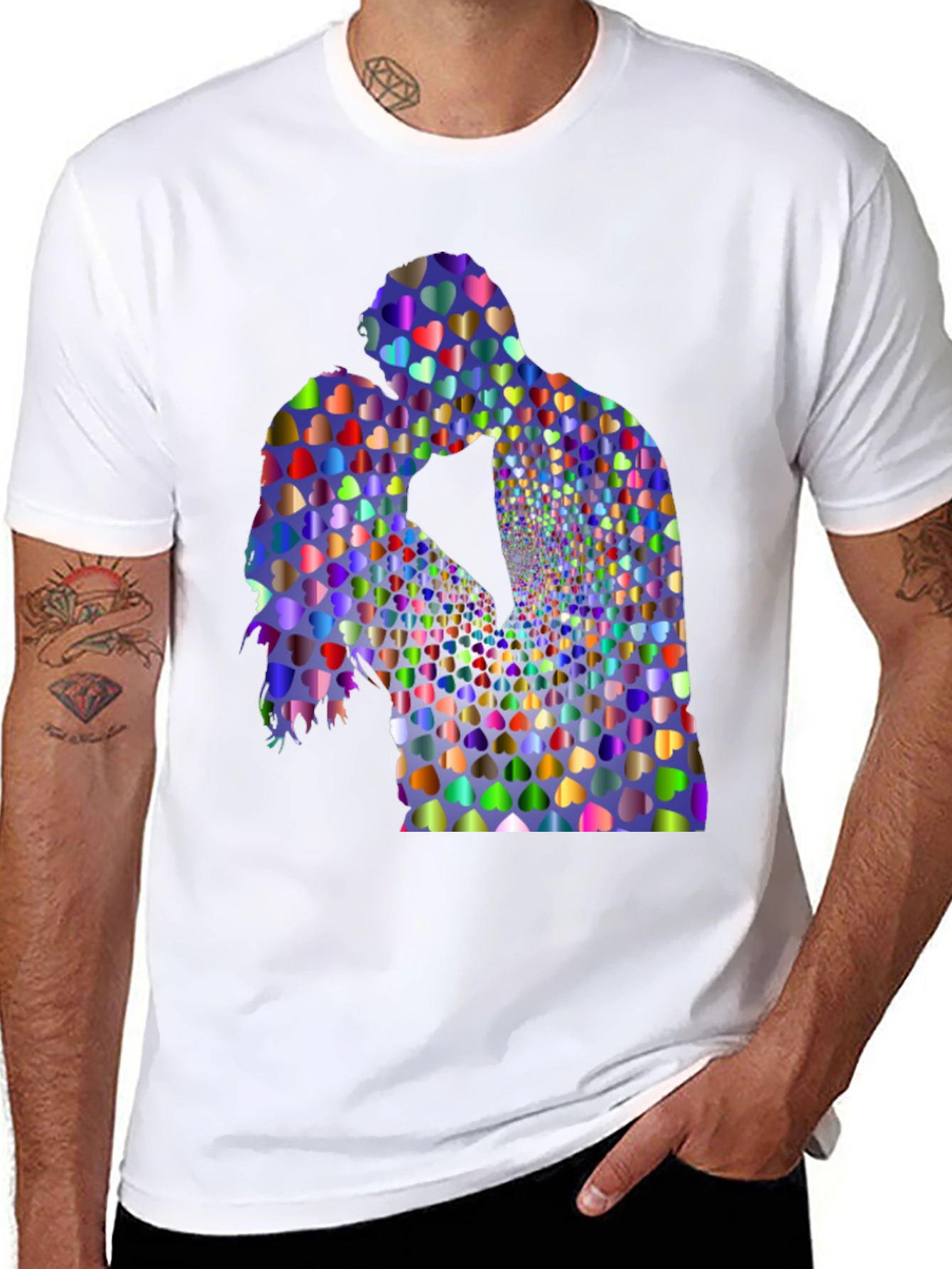 Heart Kissing Couple Graphic Black Tee