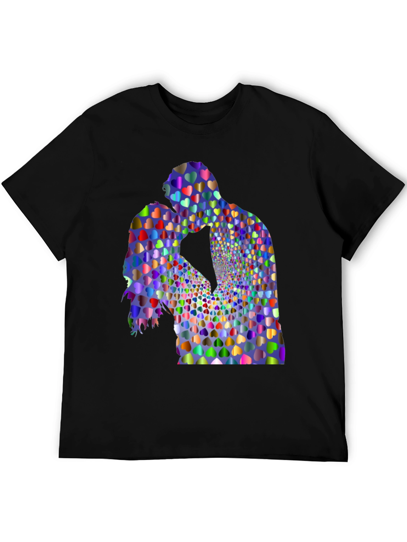 Heart Kissing Couple Graphic Black Tee
