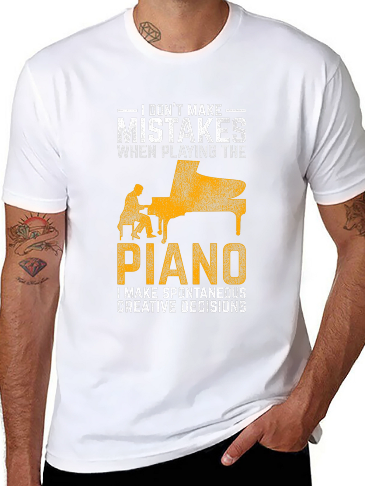 Funny Piano Player T-Shirt: No Mistakes Creative Decisions!