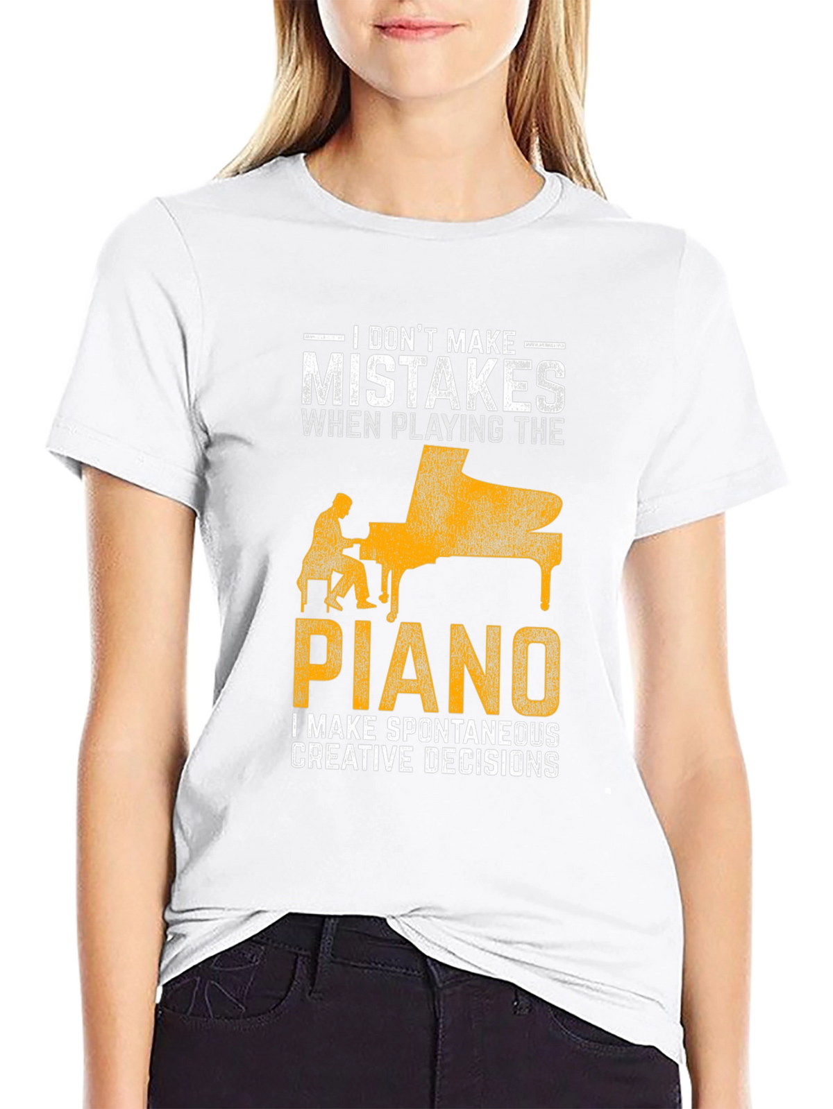 Funny Piano Player T-Shirt: No Mistakes Creative Decisions!