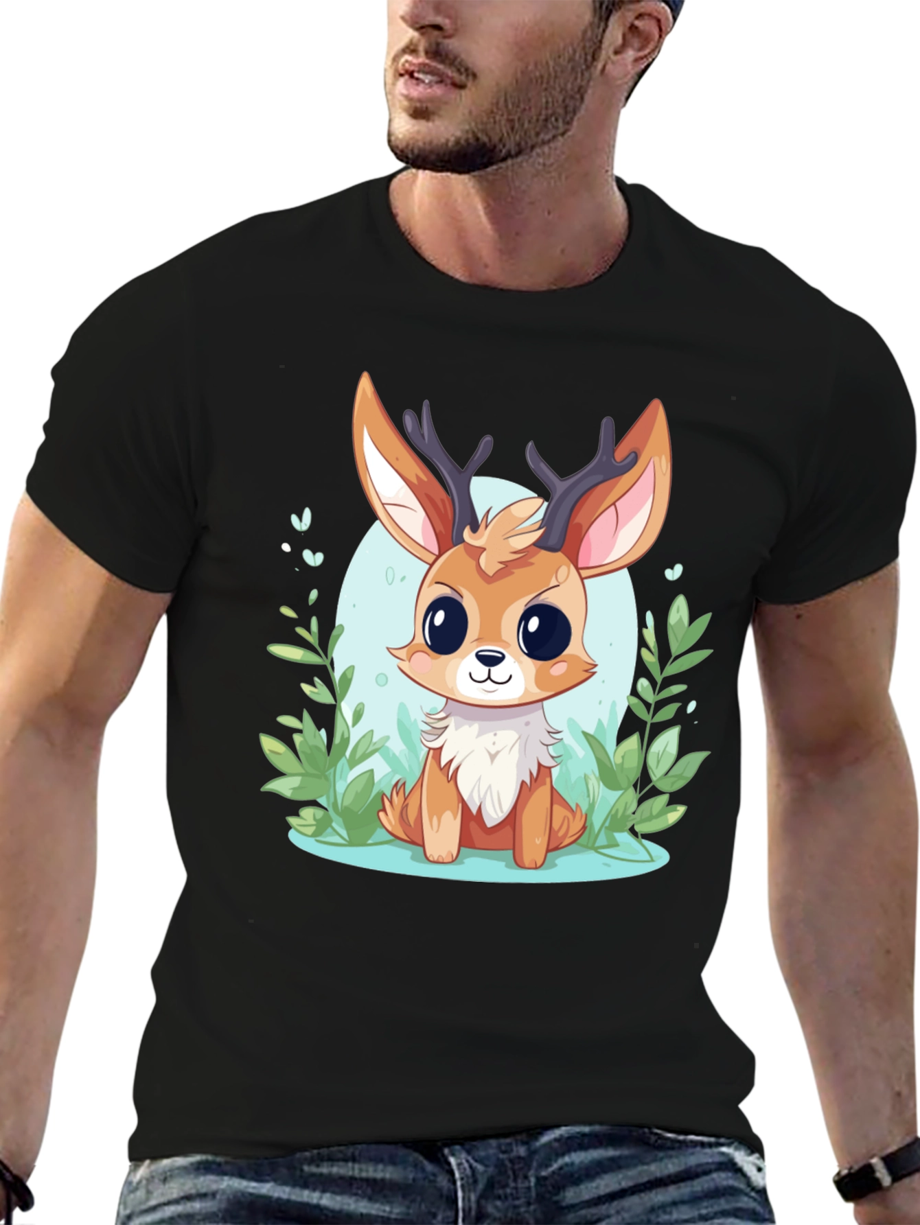 Cute Deer Cartoon Graphic T-Shirt