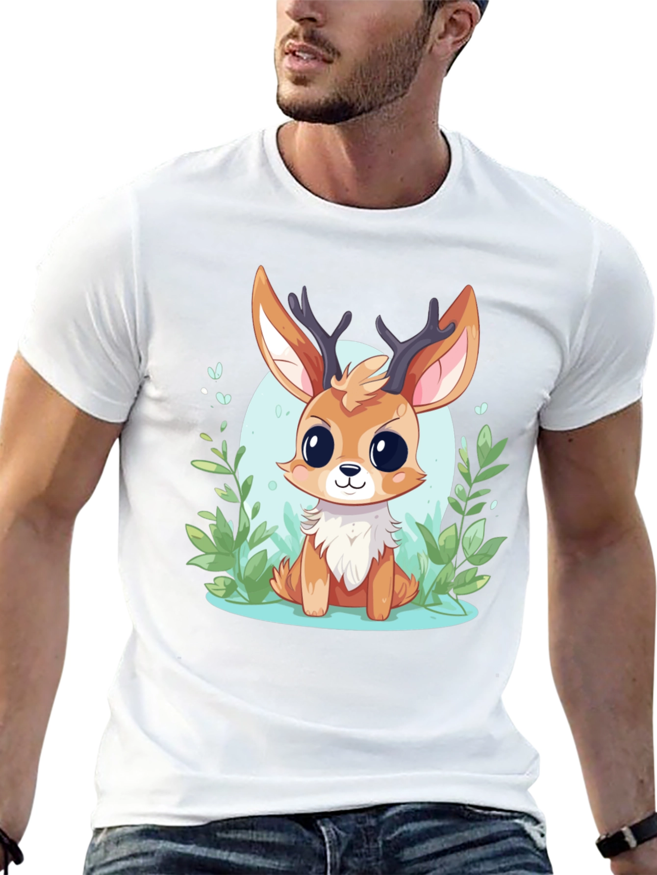 Cute Deer Cartoon Graphic T-Shirt