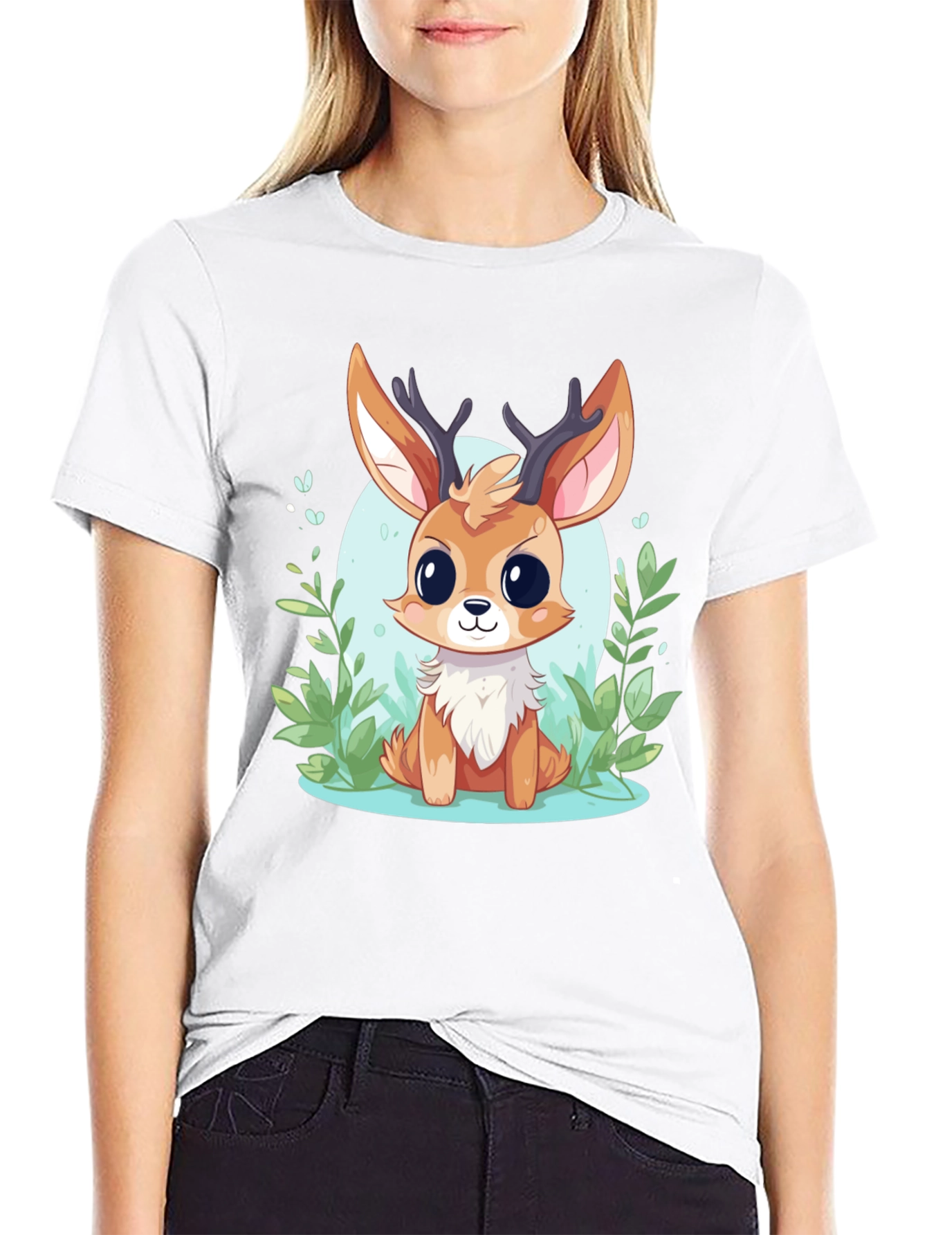 Cute Deer Cartoon Graphic T-Shirt