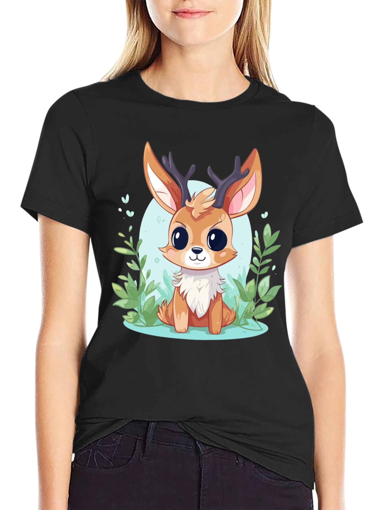 Cute Deer Cartoon Graphic T-Shirt