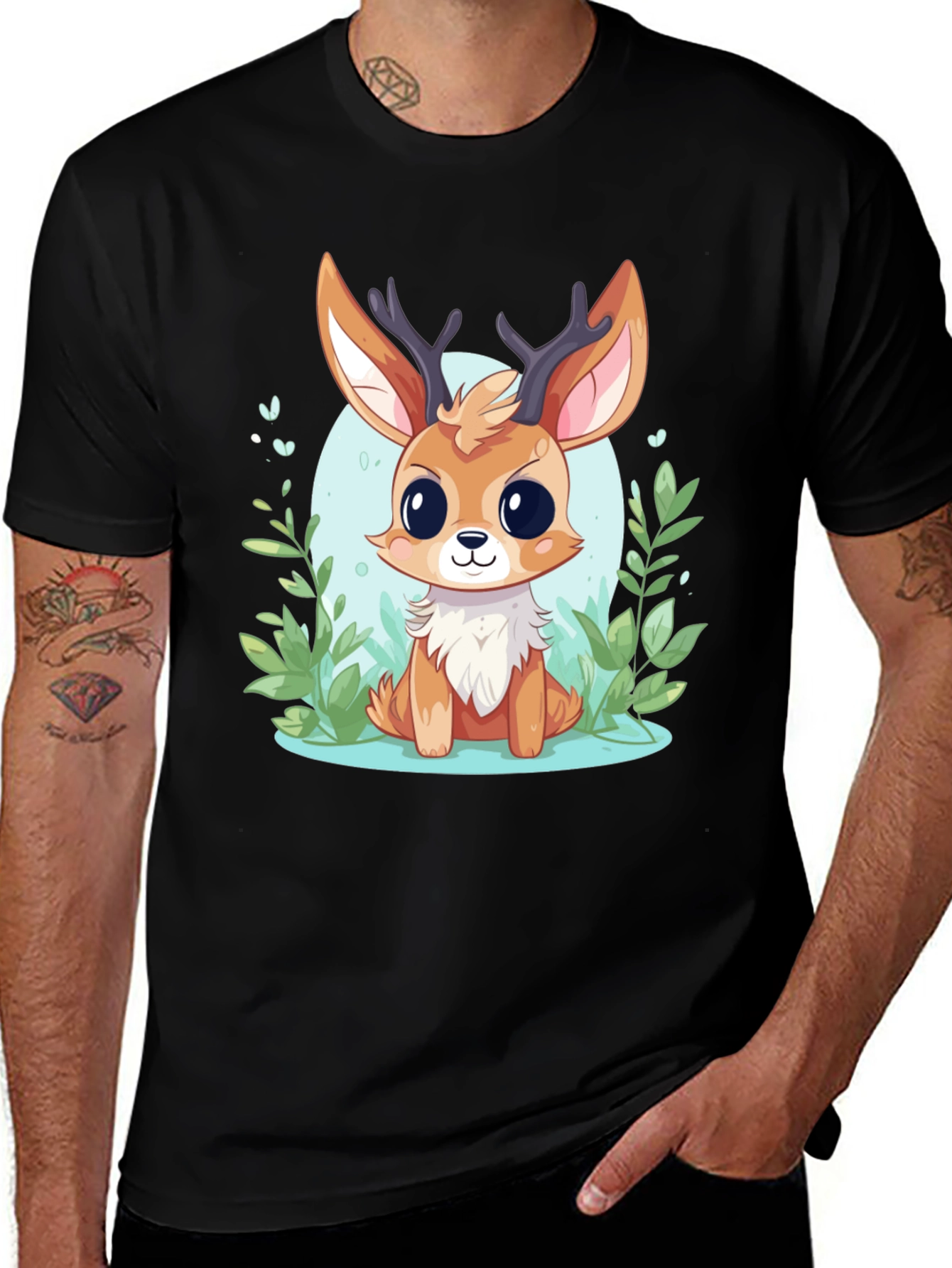Cute Deer Cartoon Graphic T-Shirt