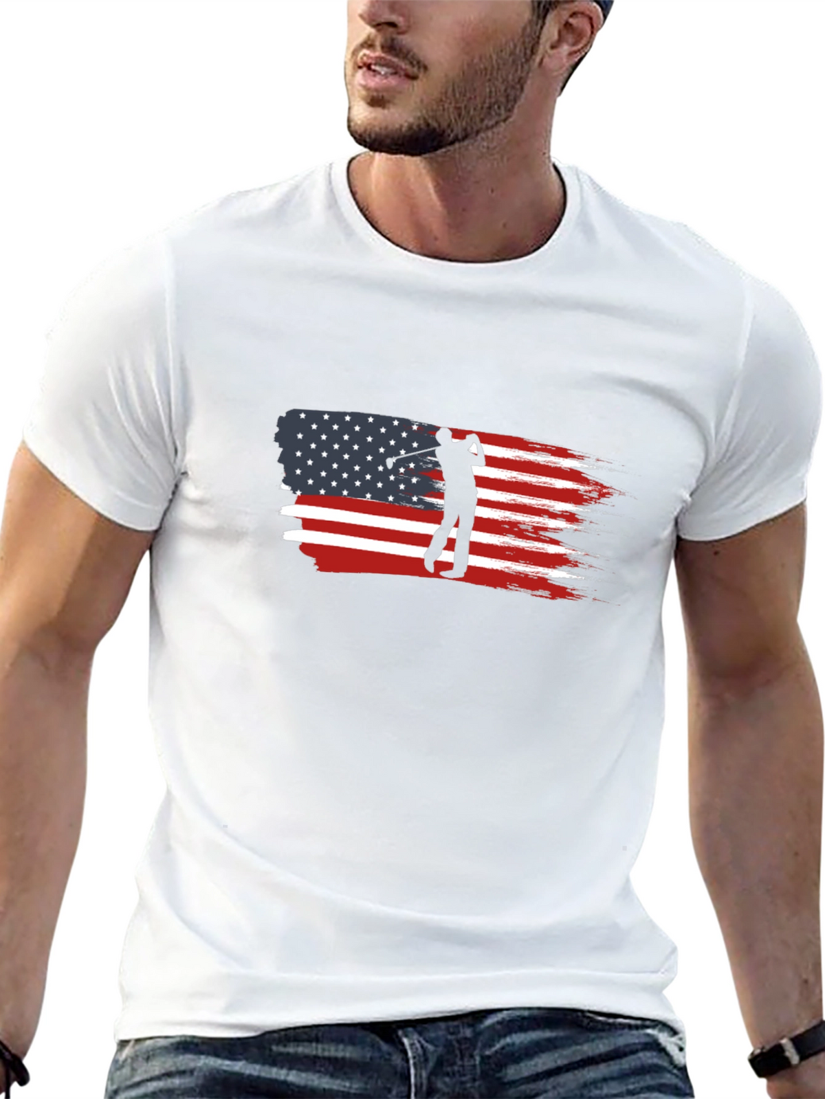 American Flag Golfer Graphic Tee - Black
