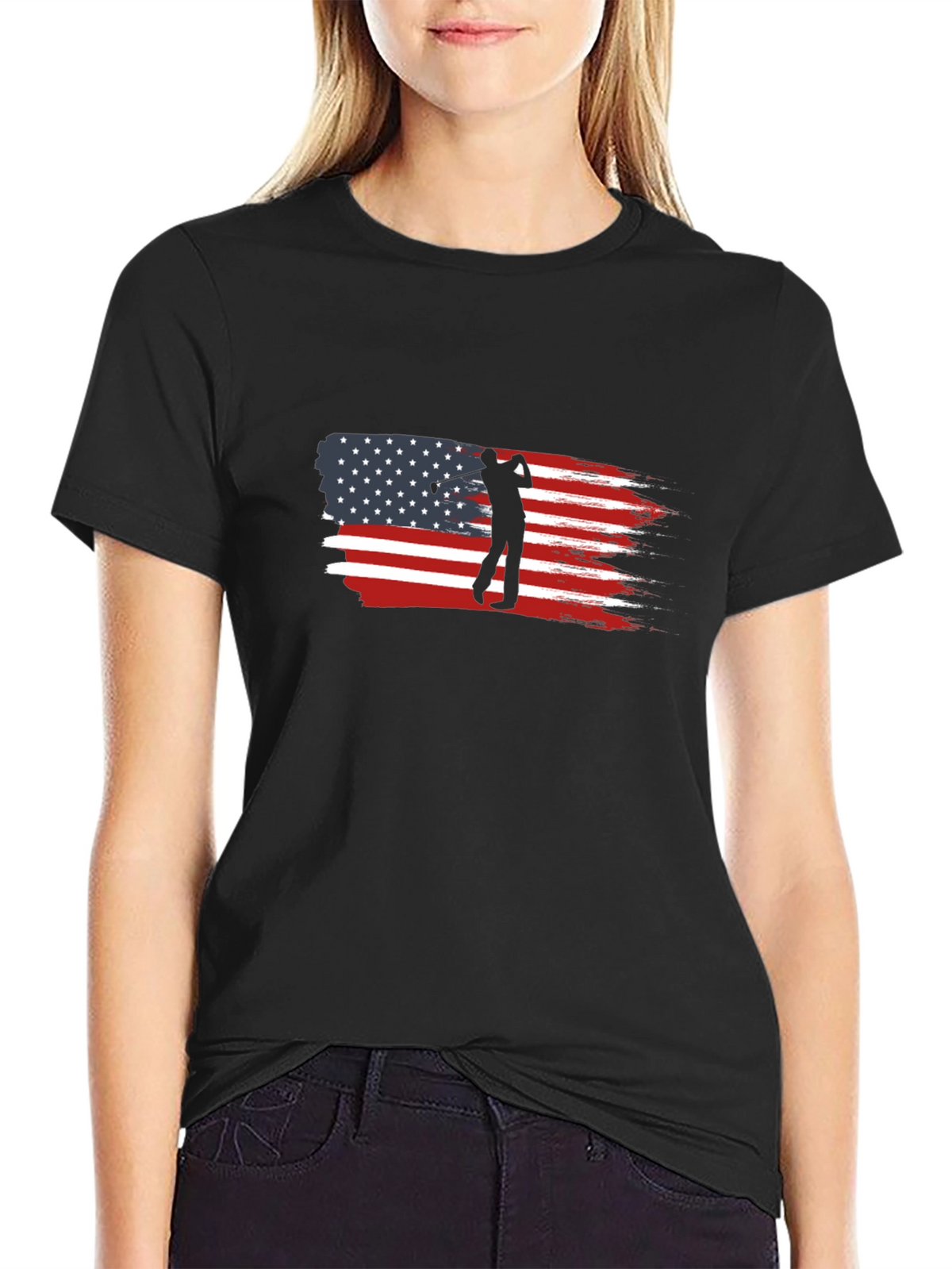American Flag Golfer Graphic Tee - Black