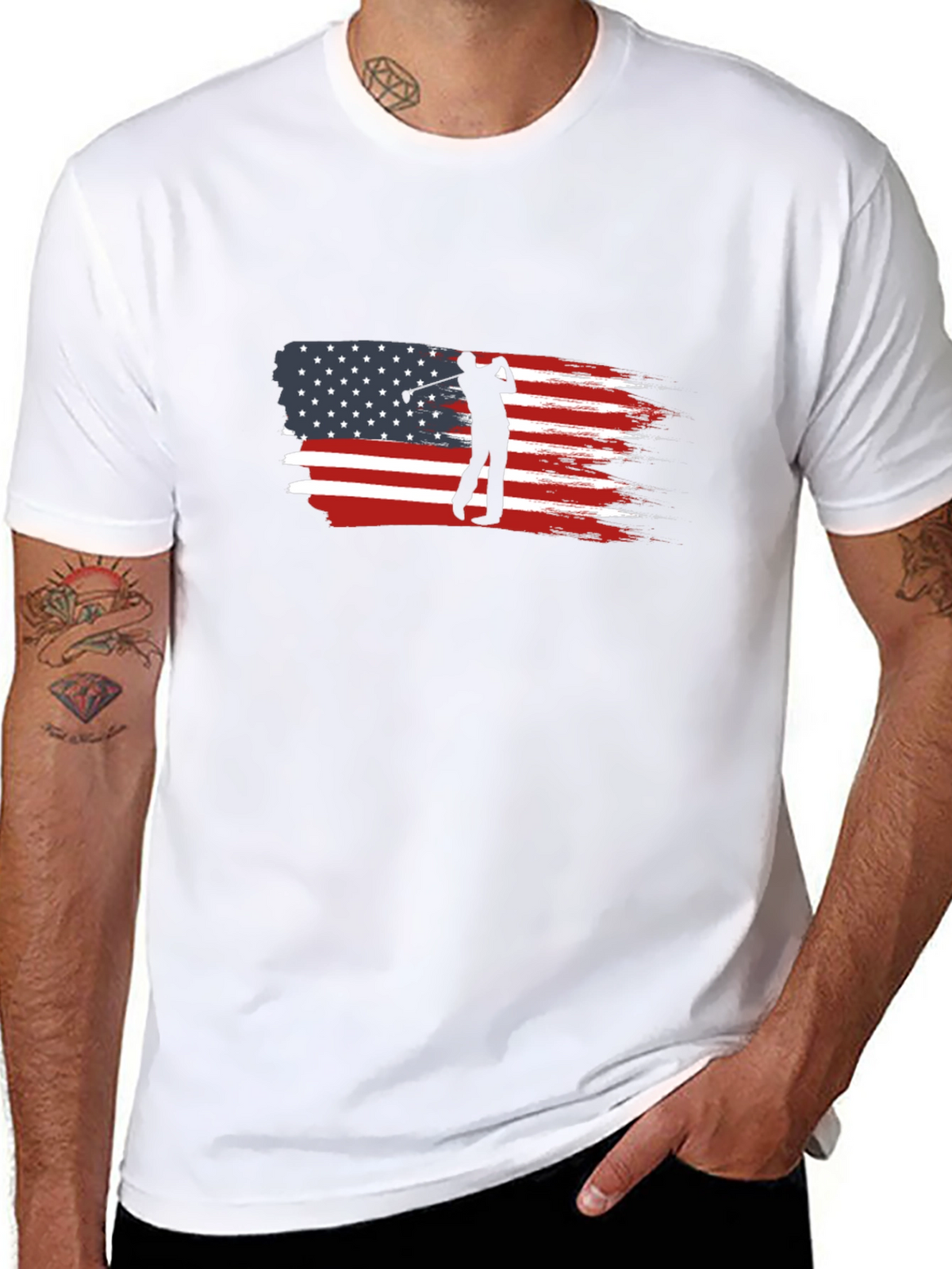 American Flag Golfer Graphic Tee - Black
