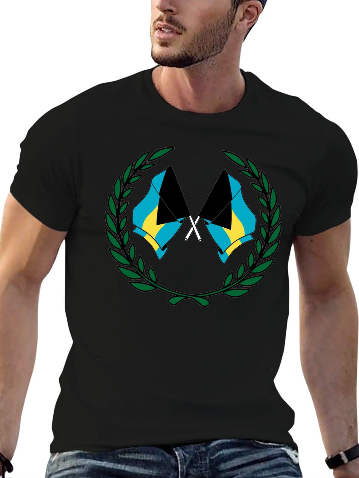 Bahamas Flag Graphic T-Shirt - Black