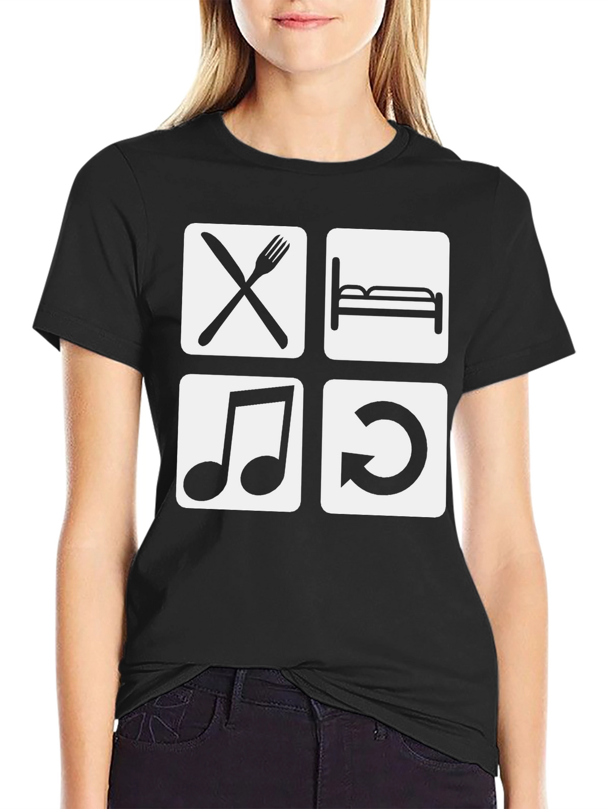 Eat Sleep Music Repeat Black Graphic Tee