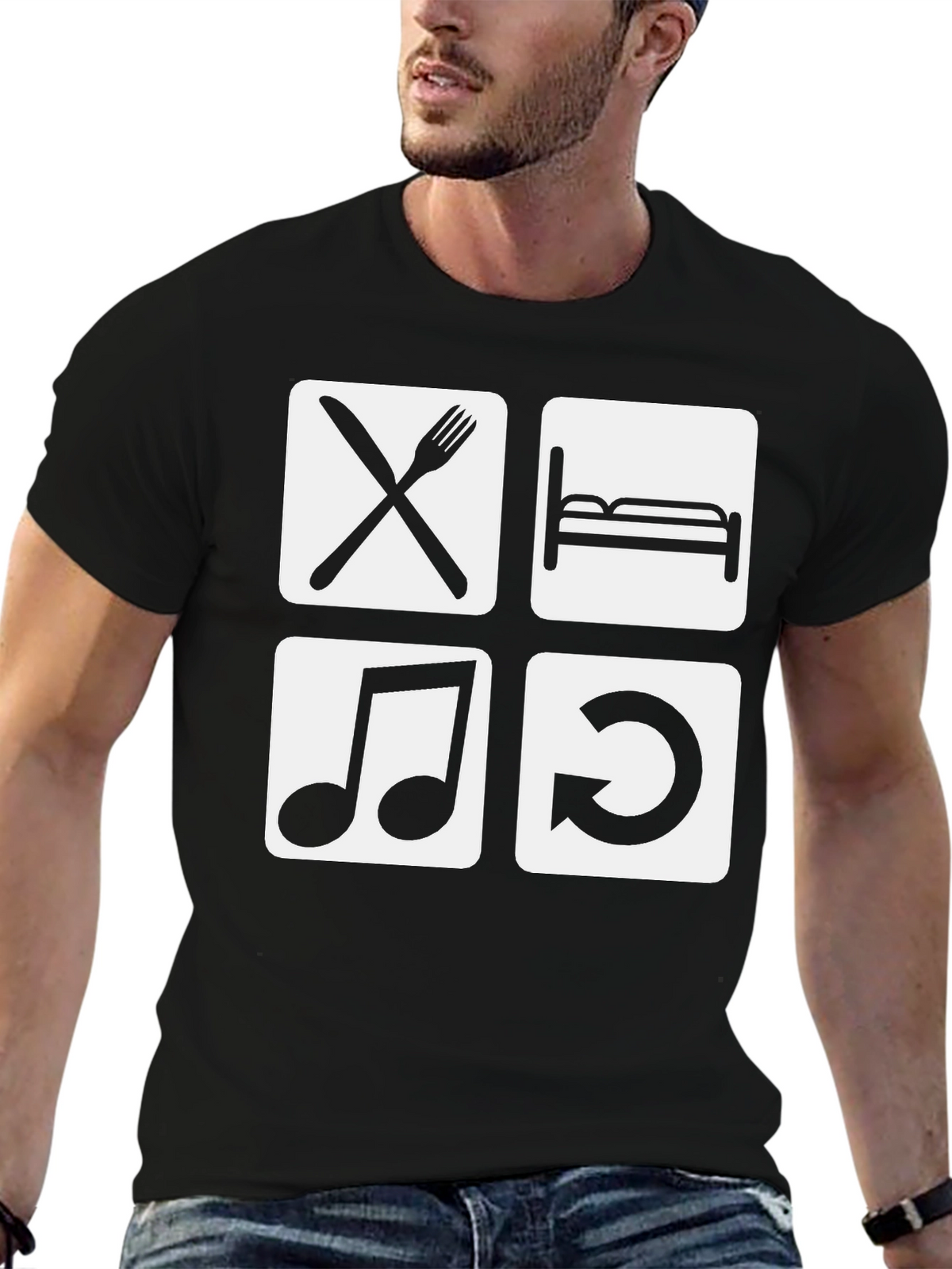 Eat Sleep Music Repeat Black Graphic Tee