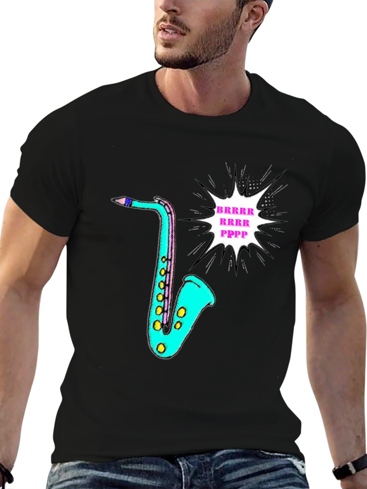 Funky Saxophone Graphic Tee - Black