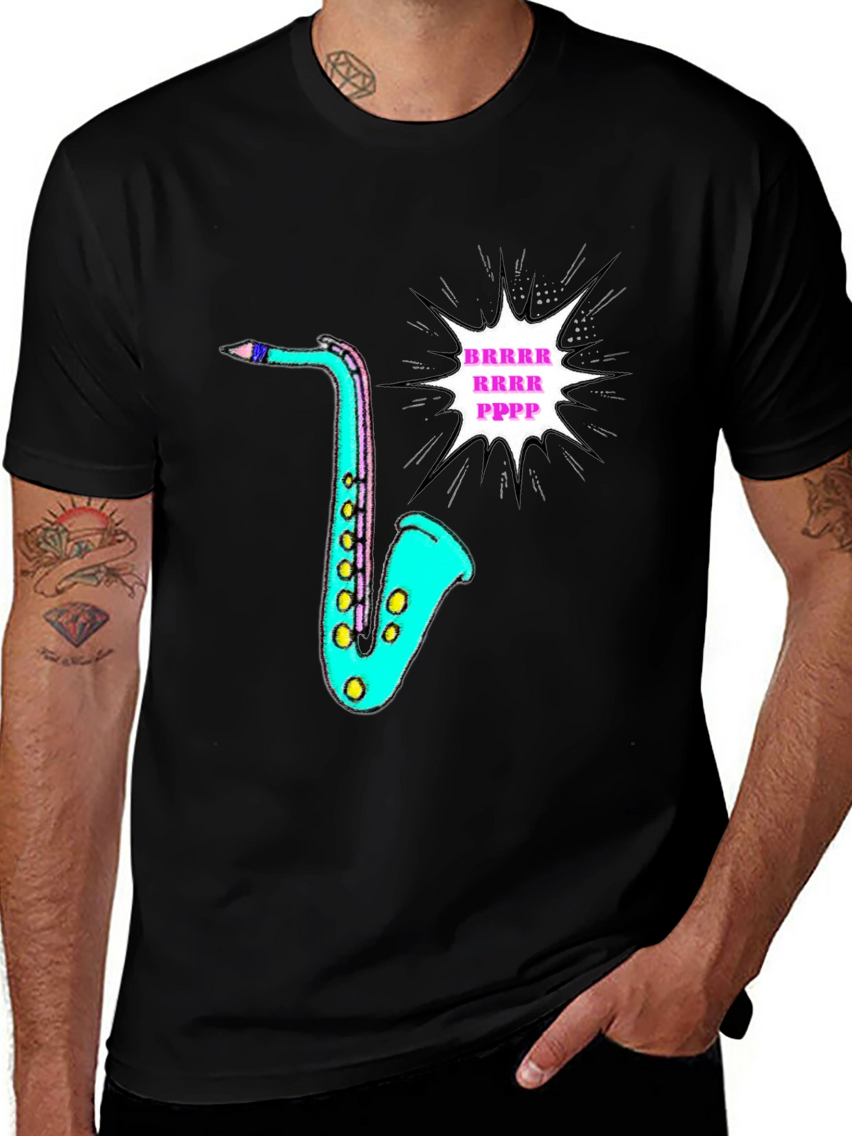 Funky Saxophone Graphic Tee - Black