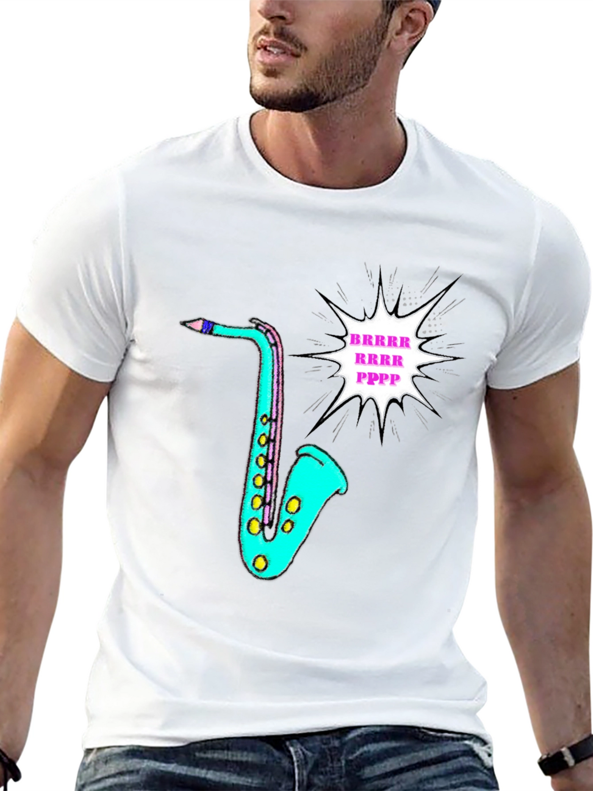 Funky Saxophone Graphic Tee - Black