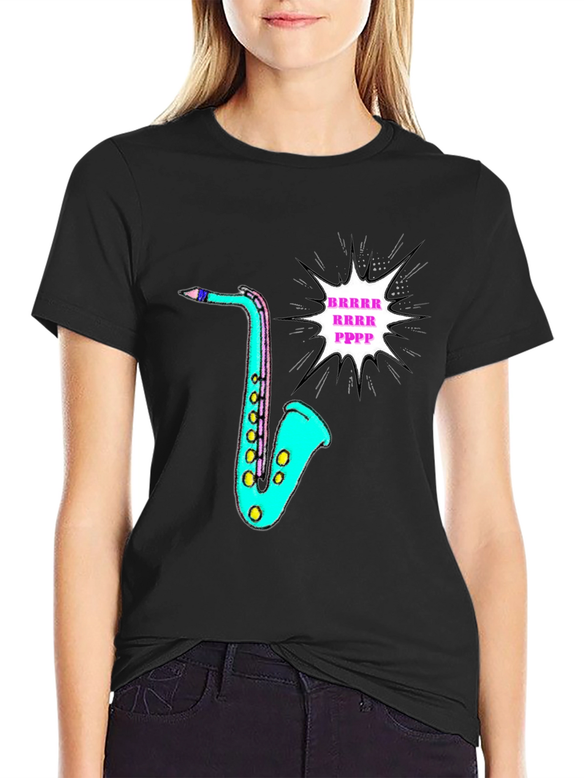 Funky Saxophone Graphic Tee - Black
