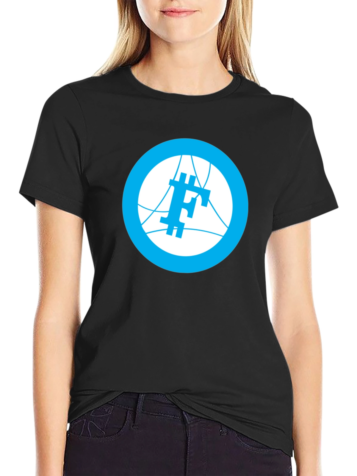 Modern Blue Logo Graphic Black T-Shirt