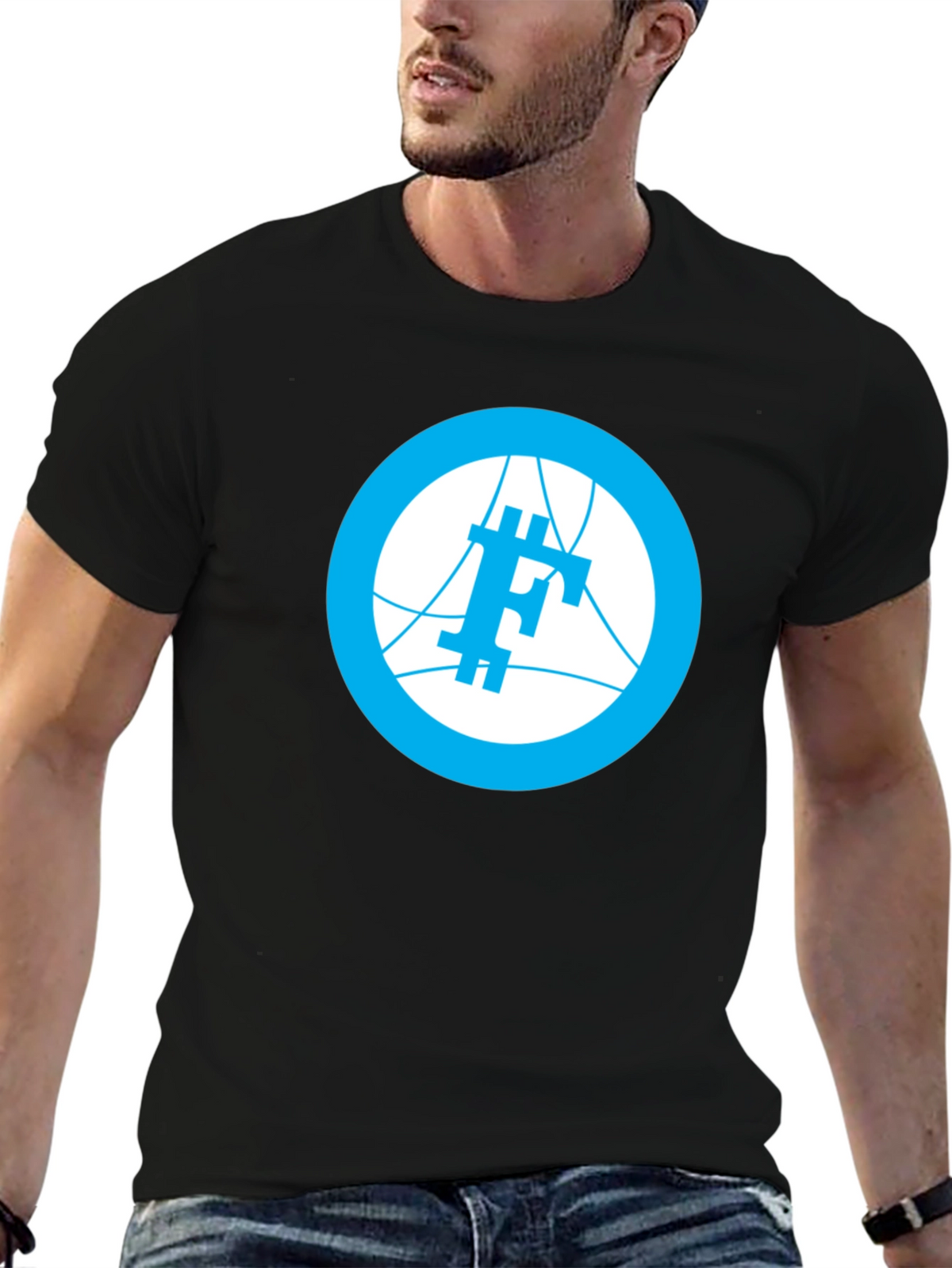 Modern Blue Logo Graphic Black T-Shirt