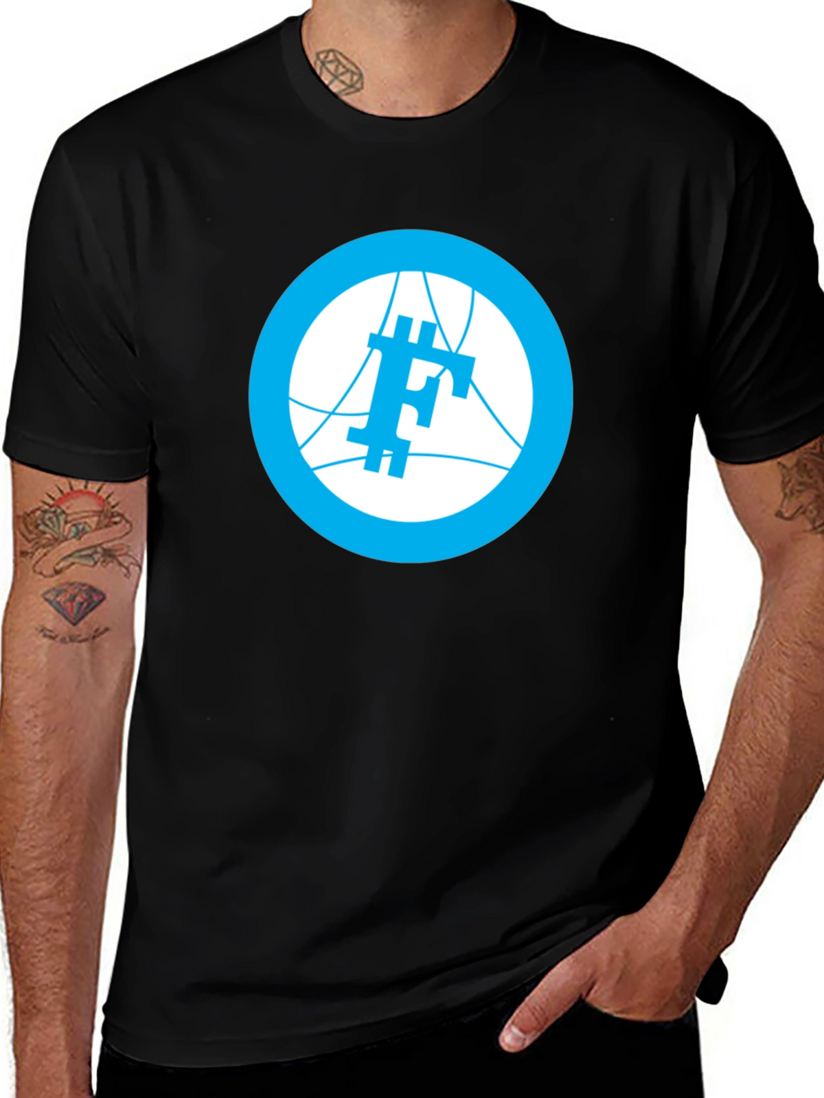 Modern Blue Logo Graphic Black T-Shirt