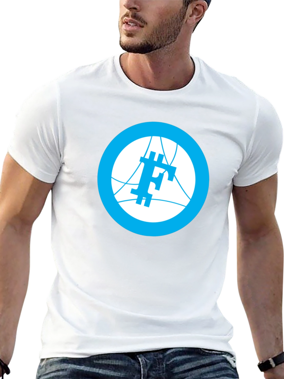 Modern Blue Logo Graphic Black T-Shirt