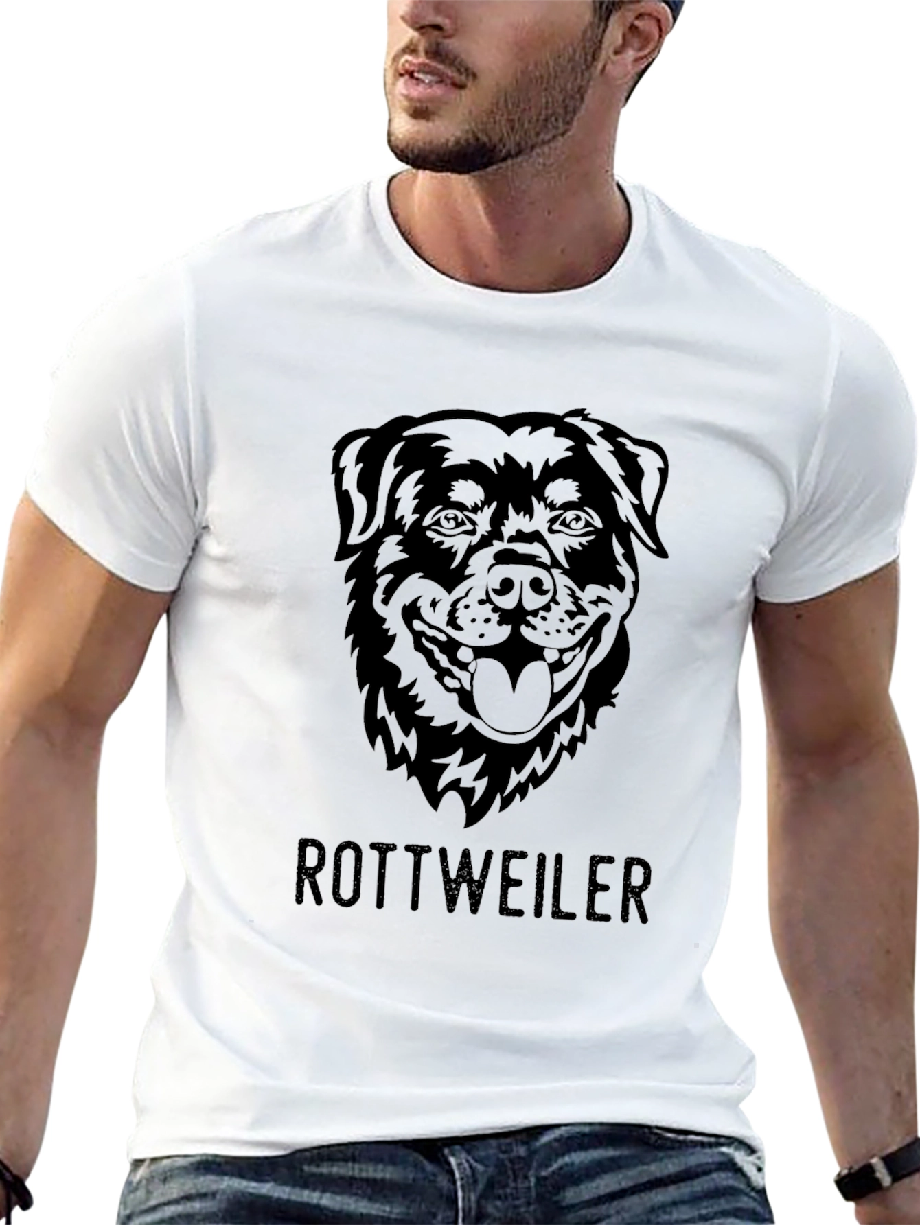 Rottweiler Dog Breed Graphic Print Mens Black T-Shirt