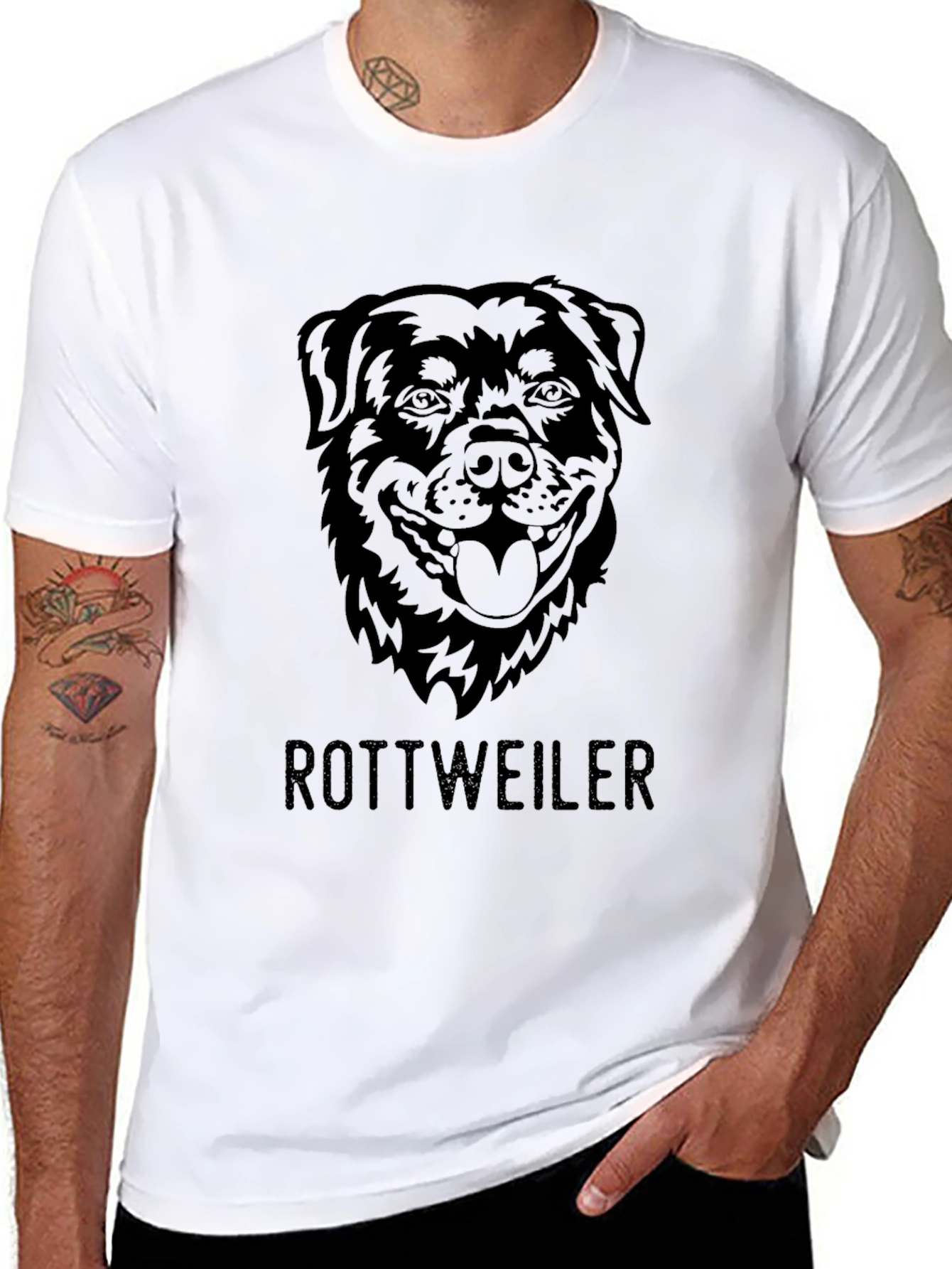 Rottweiler Dog Breed Graphic Print Mens Black T-Shirt