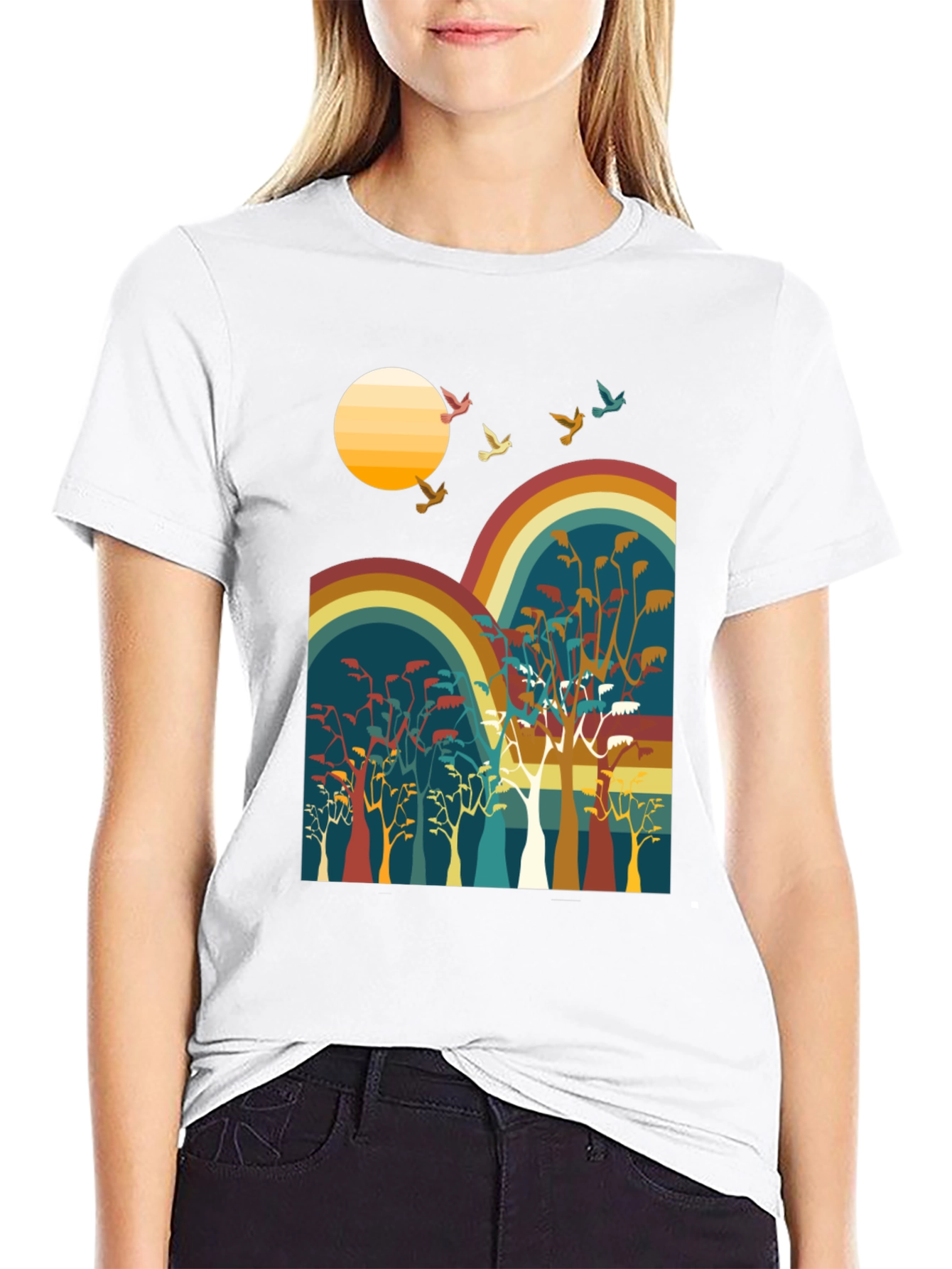 Retro Sunset & Birds Graphic Tee