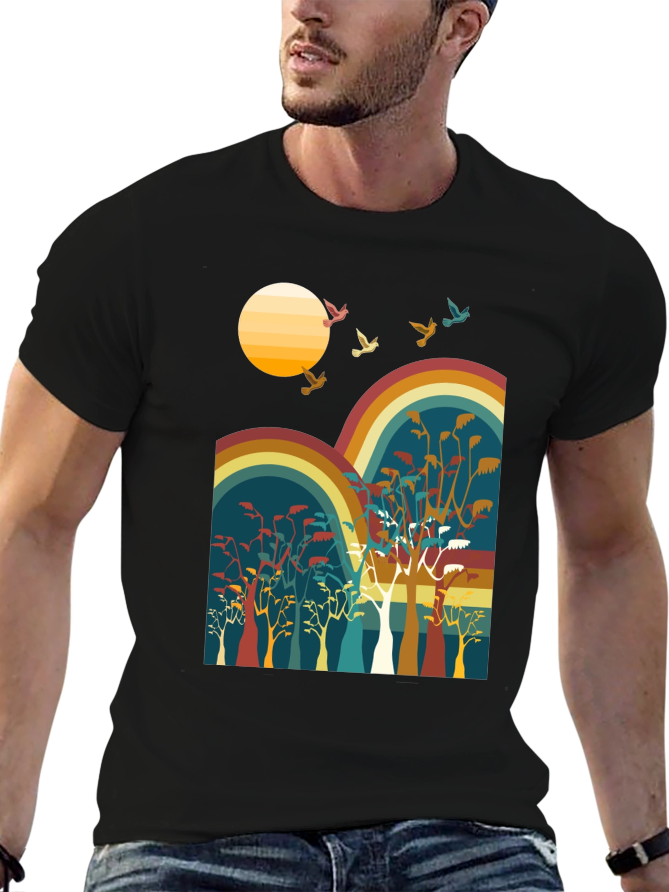 Retro Sunset & Birds Graphic Tee